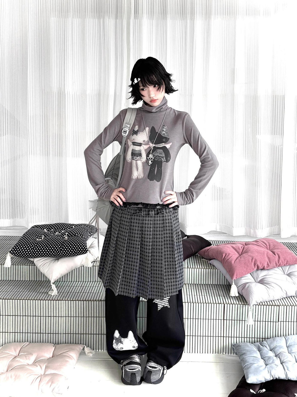 Kyouko Baby Mock Neck Thermal Basic Women's Derong Fleece Long Sleeve T-shirts