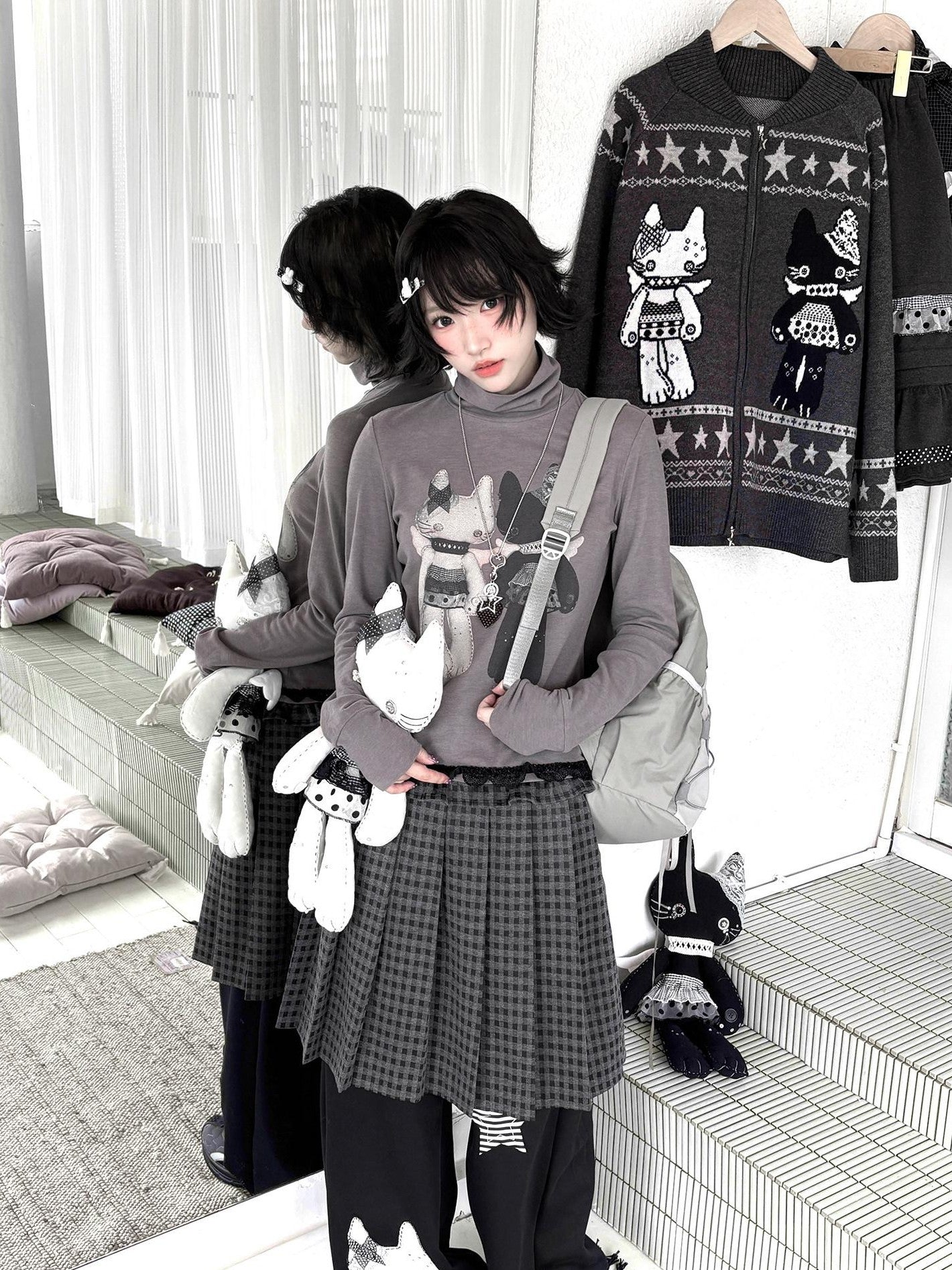 Kyouko Baby Mock Neck Thermal Basic Women's Derong Fleece Long Sleeve T-shirts