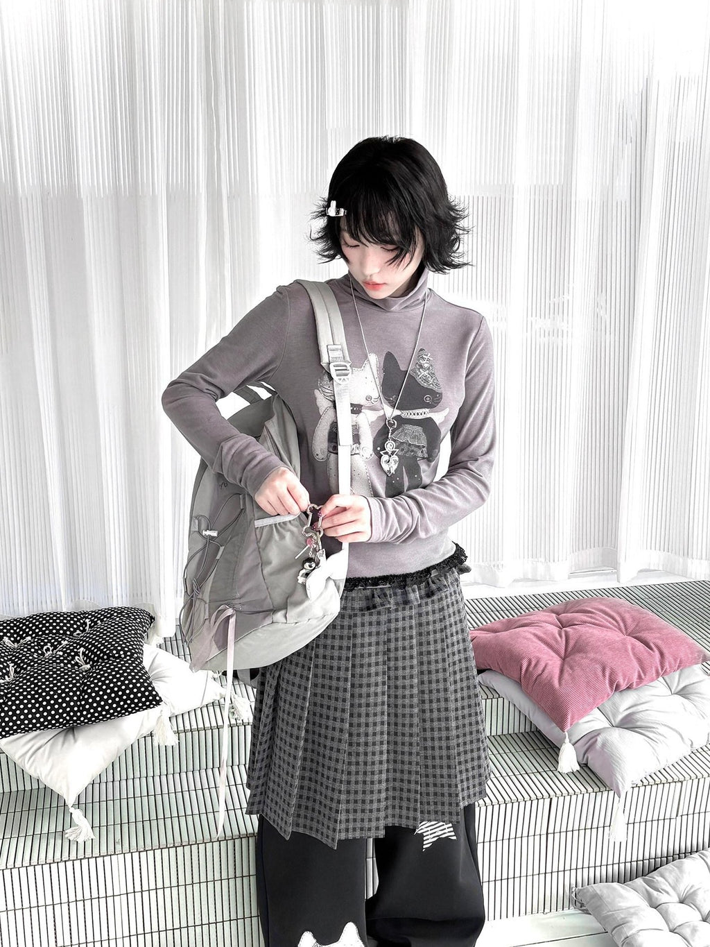 Kyouko Baby Mock Neck Thermal Basic Women's Derong Fleece Long Sleeve T-shirts