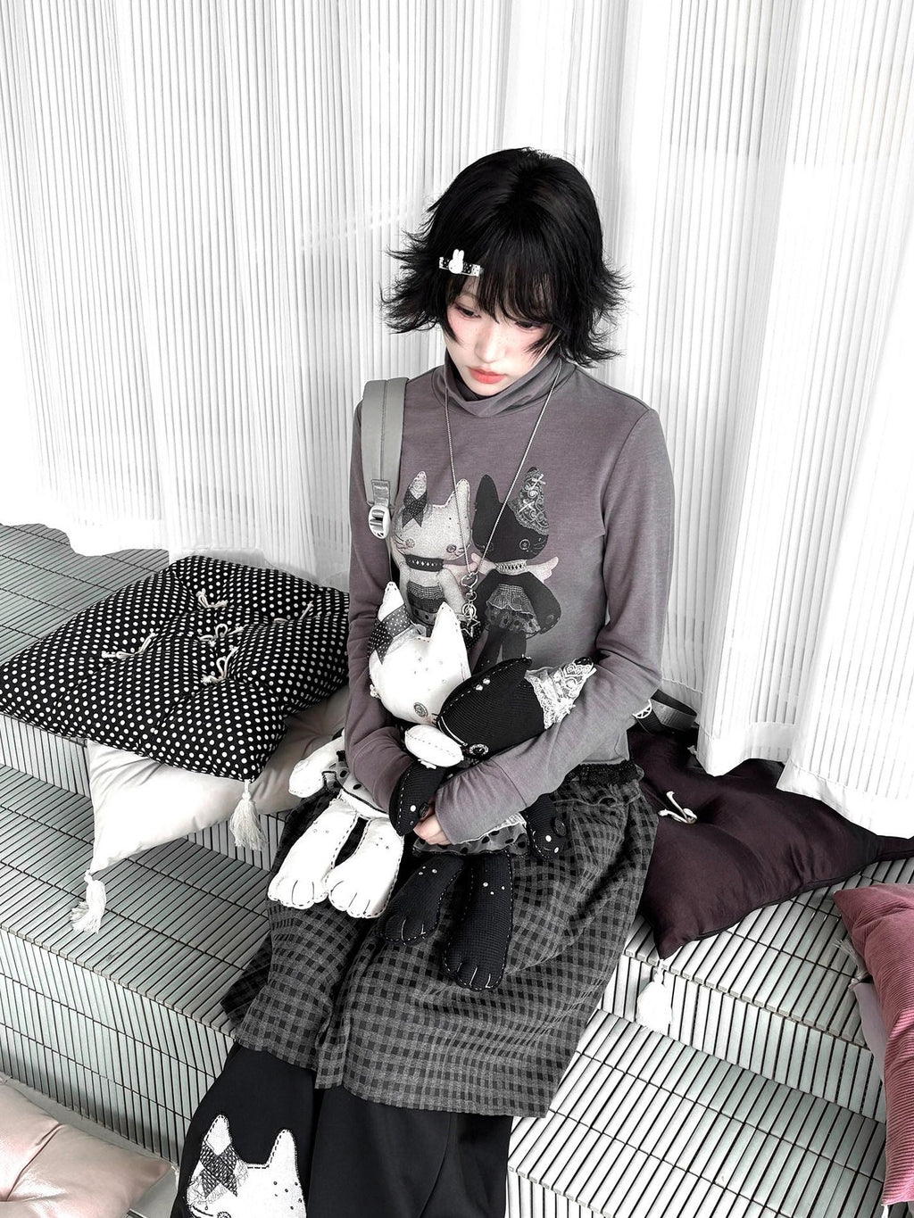 Kyouko Baby Mock Neck Thermal Basic Women's Derong Fleece Long Sleeve T-shirts