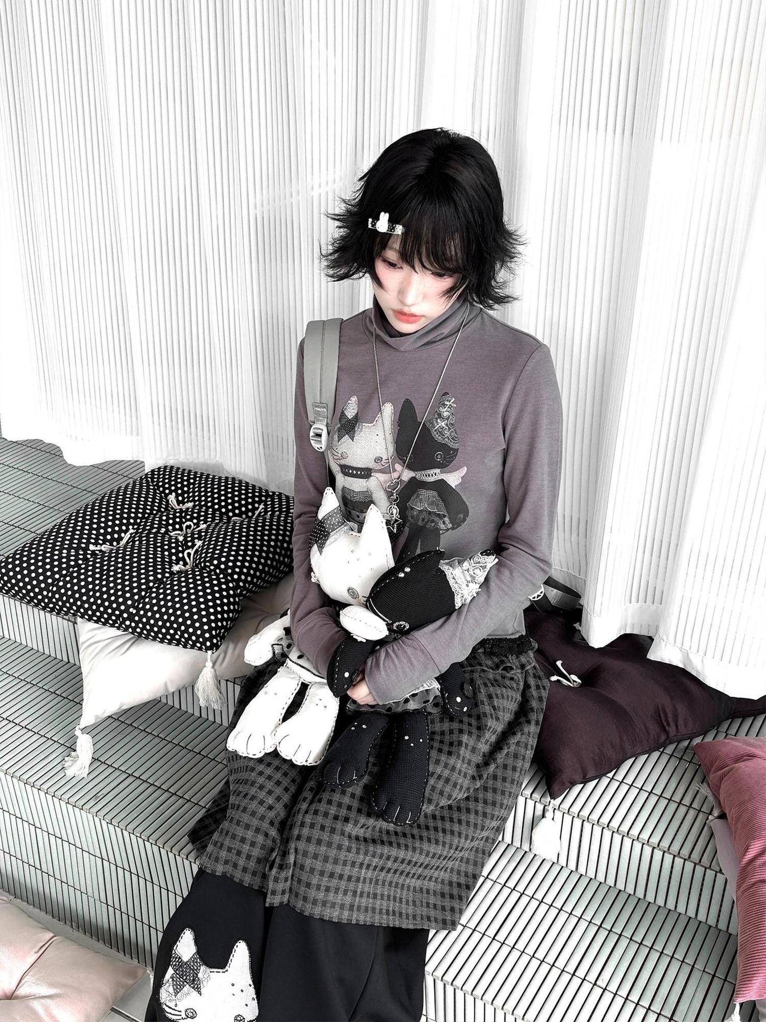 Kyouko Baby Mock Neck Thermal Basic Women's Derong Fleece Long Sleeve T-shirts