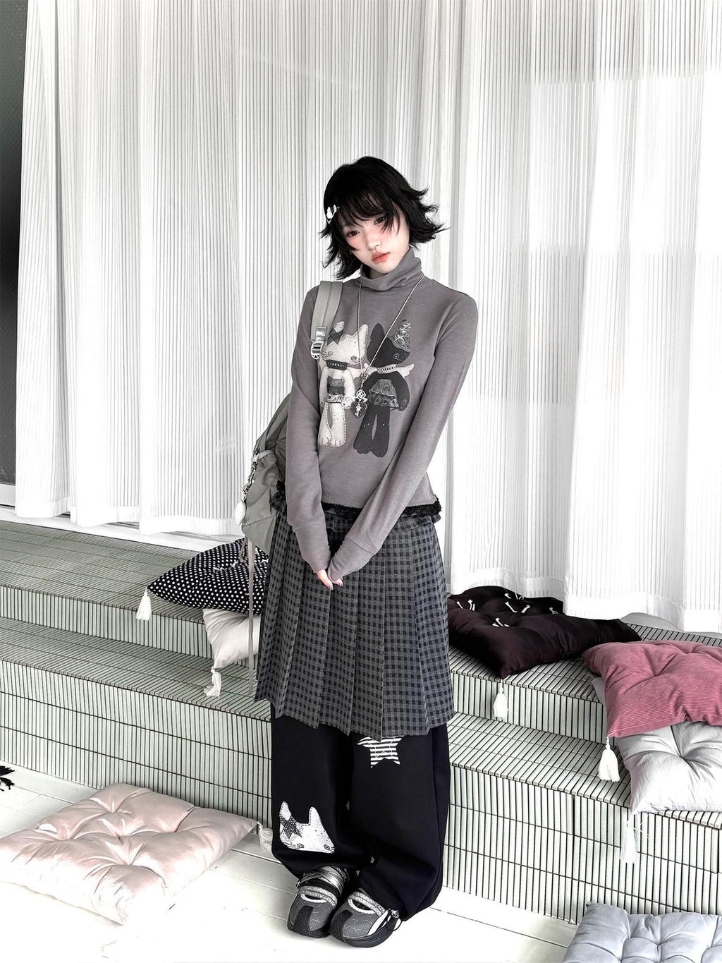 Kyouko Baby Mock Neck Thermal Basic Women's Derong Fleece Long Sleeve T-shirts