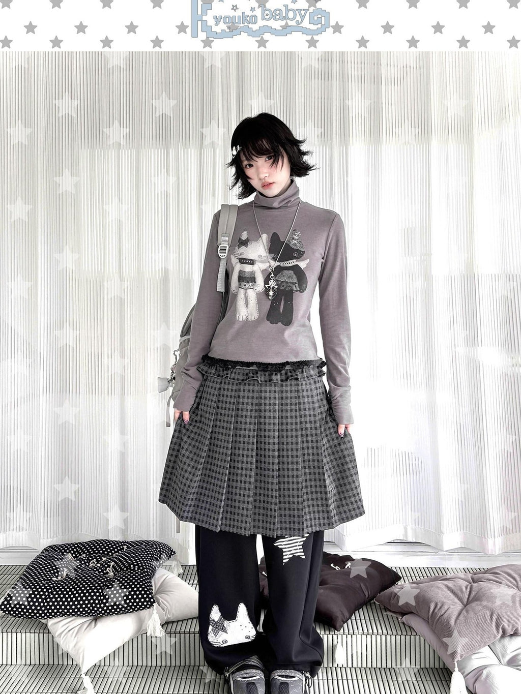 Kyouko Baby Mock Neck Thermal Basic Women's Derong Fleece Long Sleeve T-shirts