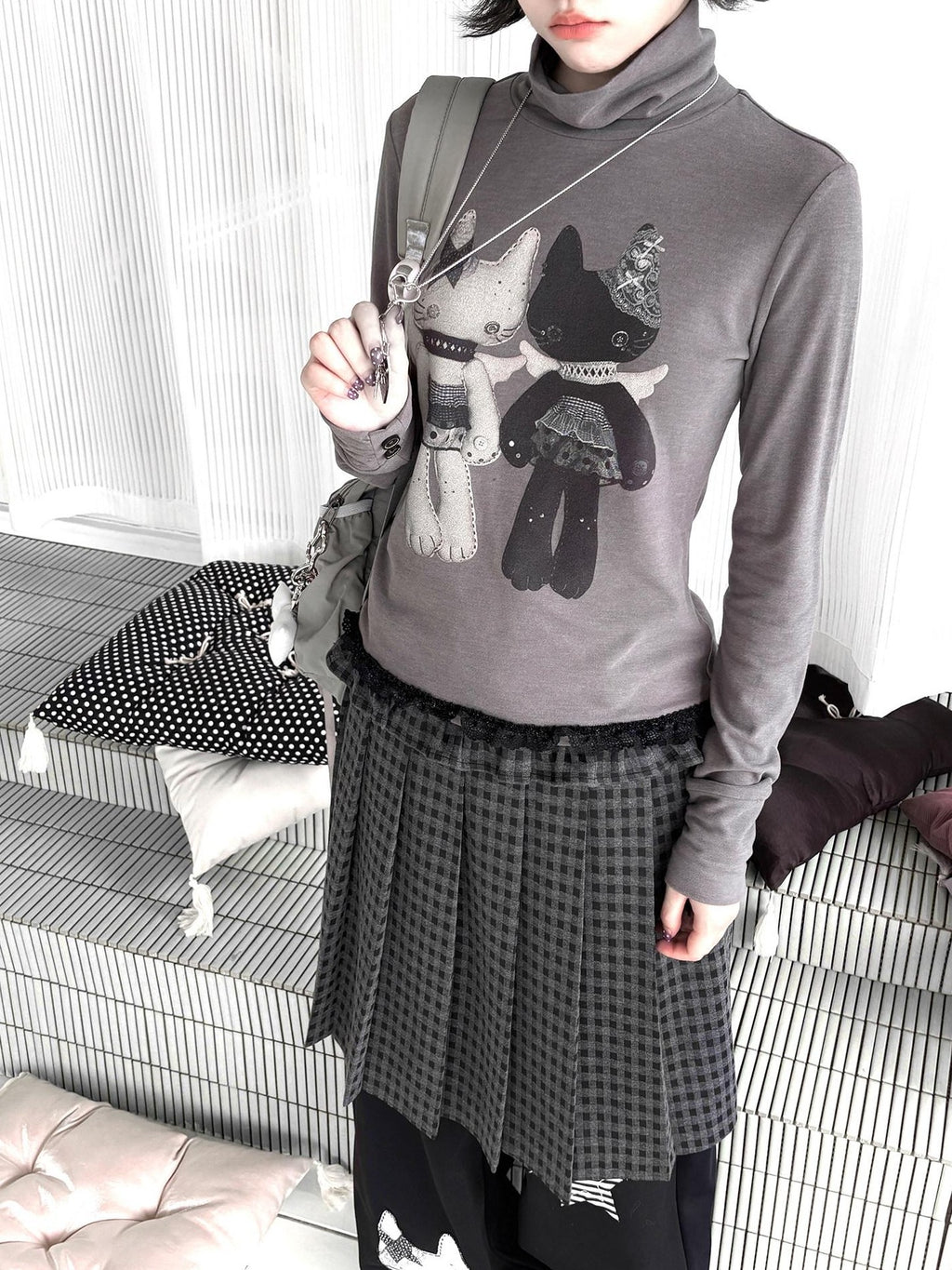Kyouko Baby Mock Neck Thermal Basic Women's Derong Fleece Long Sleeve T-shirts