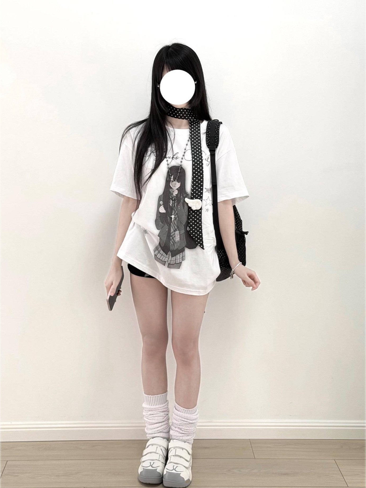 Kyouko Baby Nostalgic Doll Print Short Sleeve Plaid Skirt Women's Casual Top & Skirt Sets
