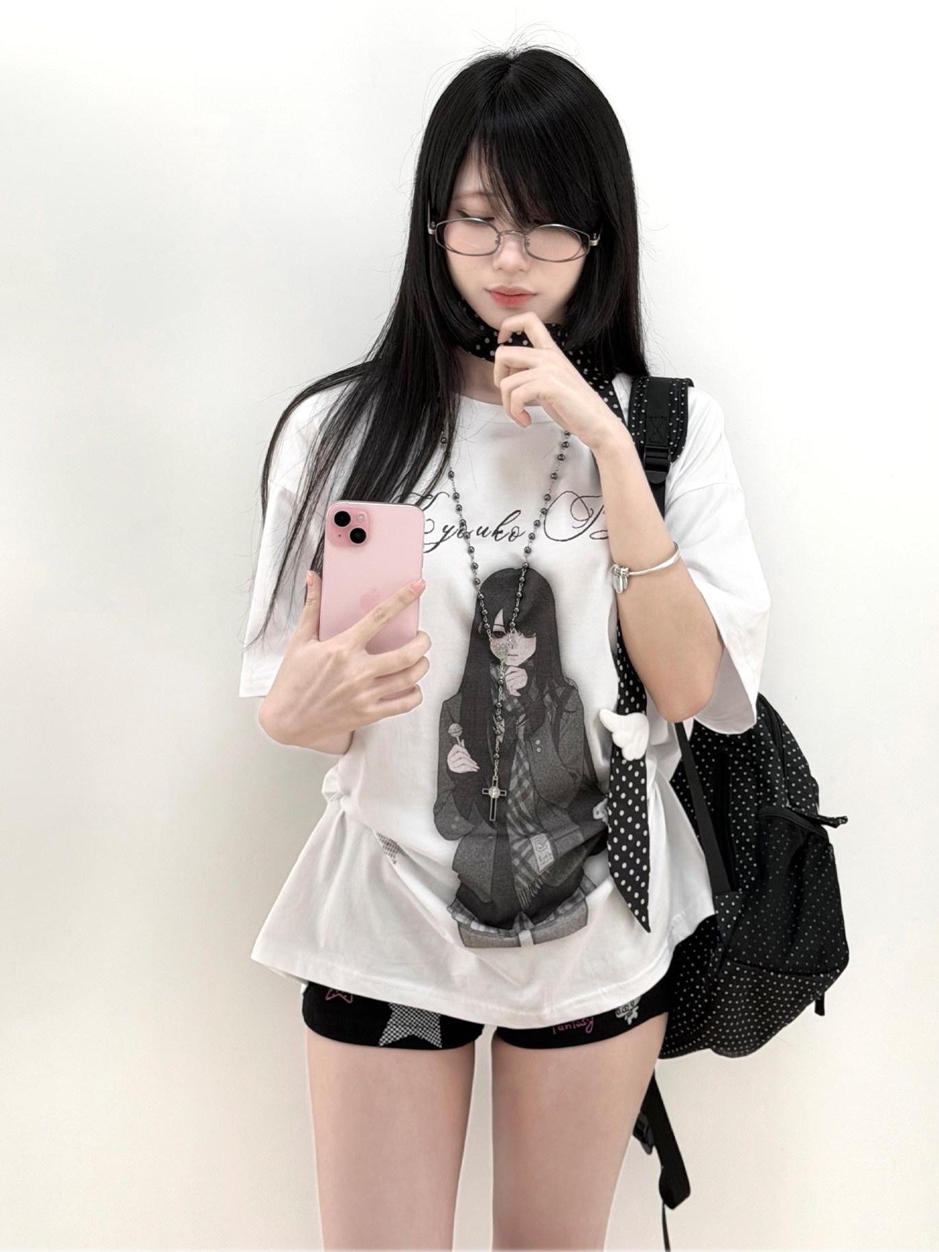 Kyouko Baby Nostalgic Doll Print Short Sleeve Plaid Skirt Women's Casual Top & Skirt Sets
