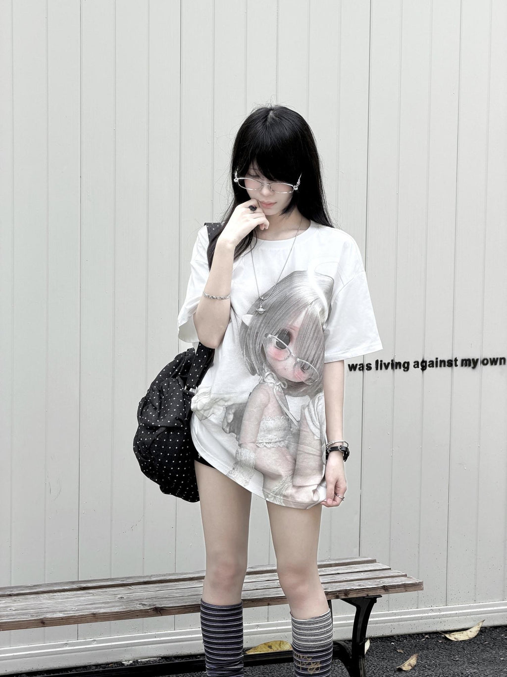 Kyouko Baby Pixel Angel Original Print Cartoon Doll Slimming Women's Oversized T-shirts