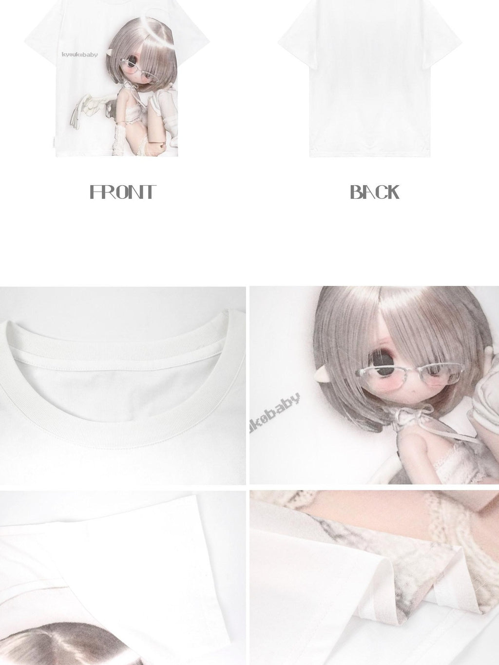 Kyouko Baby Pixel Angel Original Print Cartoon Doll Slimming Women's Oversized T-shirts