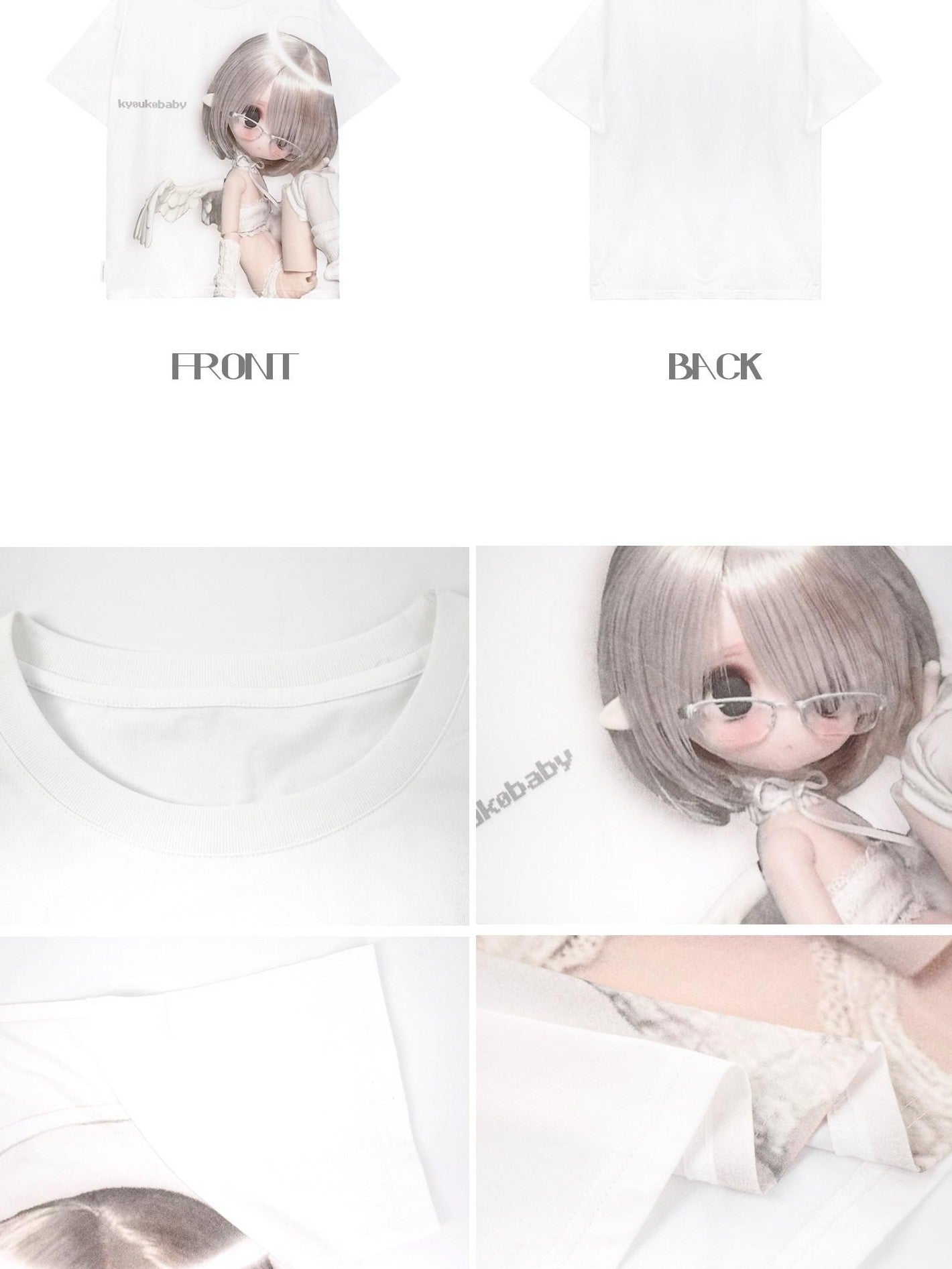 Kyouko Baby Pixel Angel Original Print Cartoon Doll Slimming Women's Oversized T-shirts