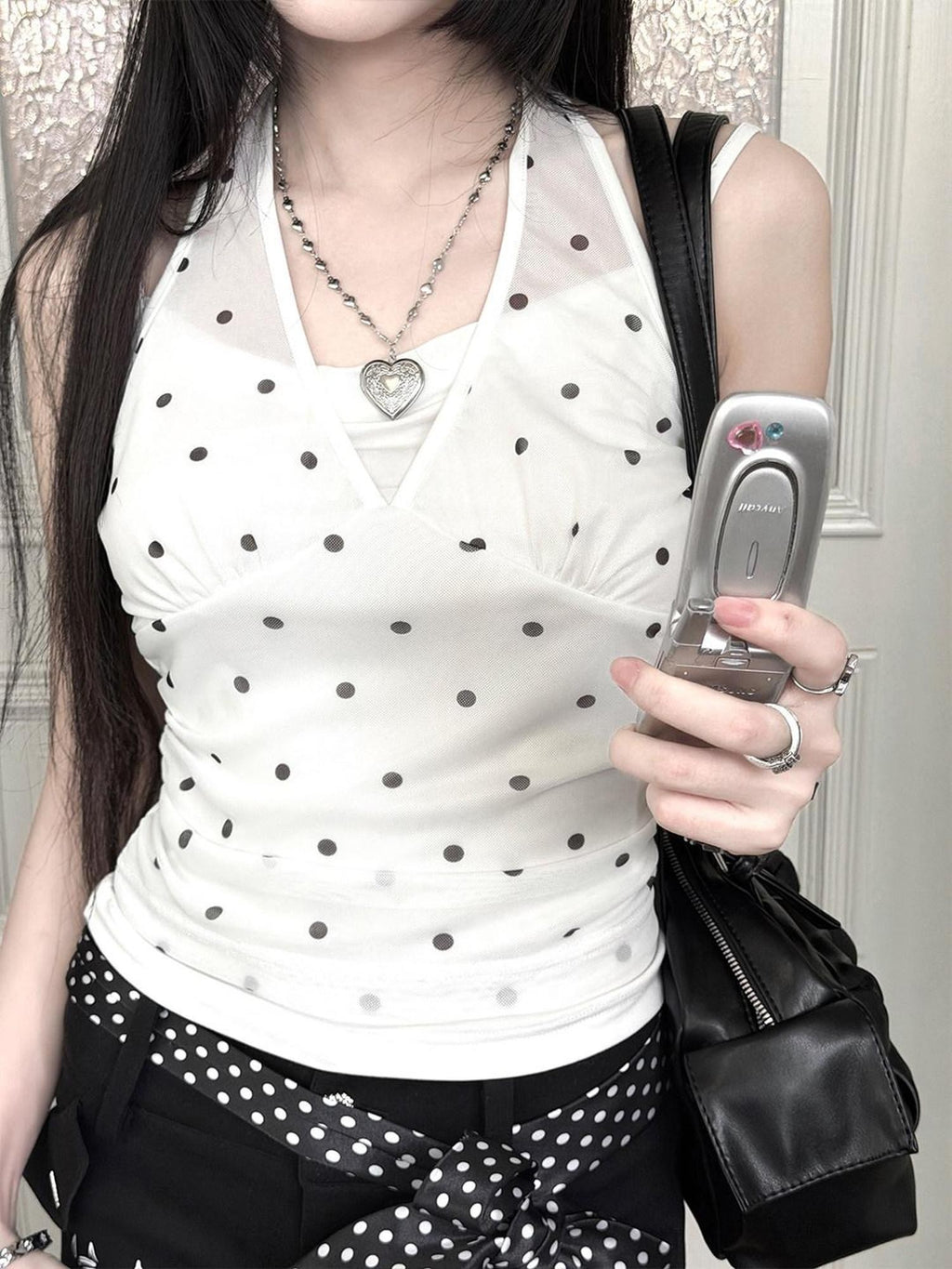 Kyouko Baby Retro Polka Dot Halter High Waist Slimming Women's Casual Top & Shorts Sets