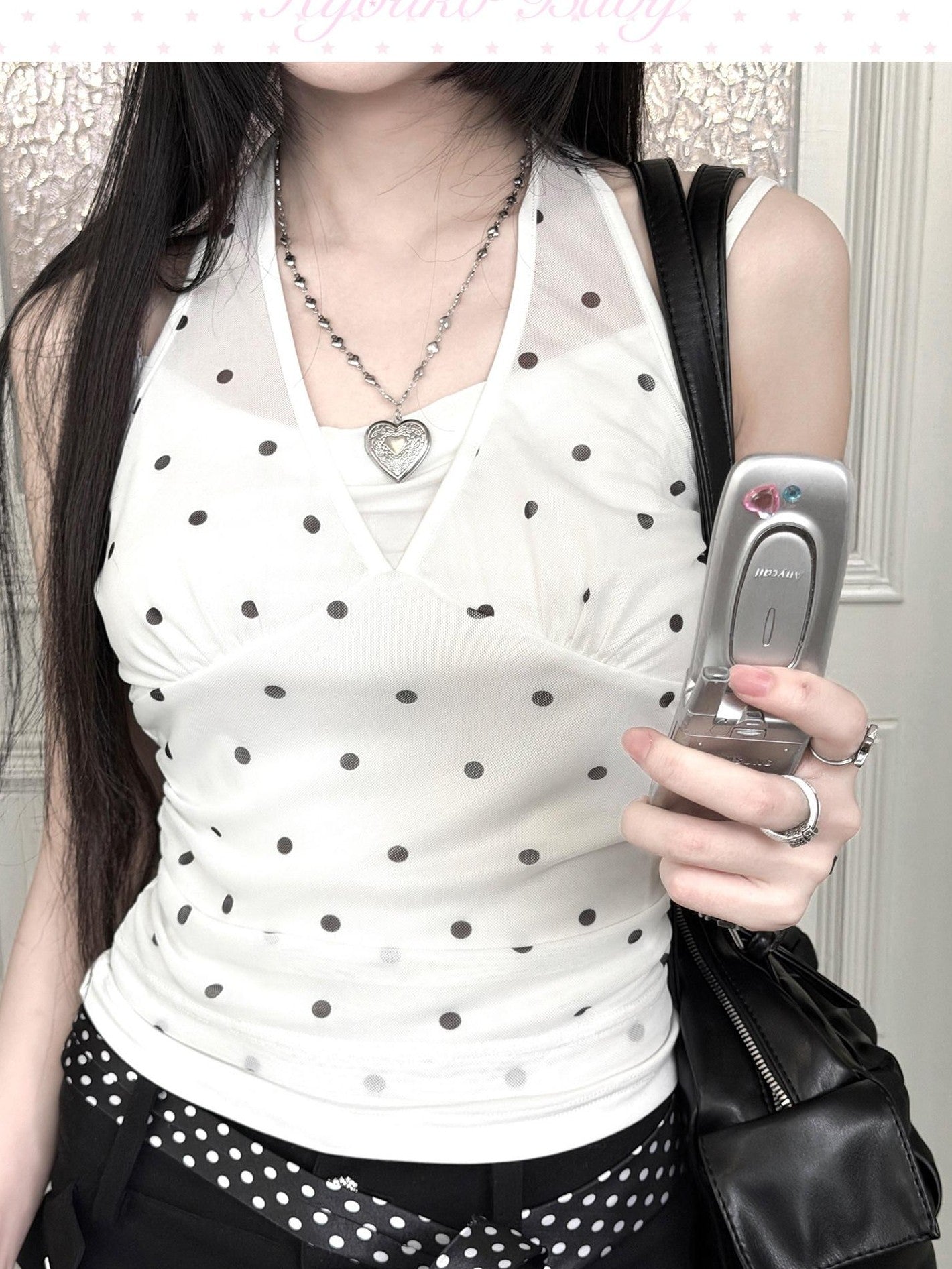 Kyouko Baby Retro Polka Dot Halter High Waist Slimming Women's Casual Top & Shorts Sets