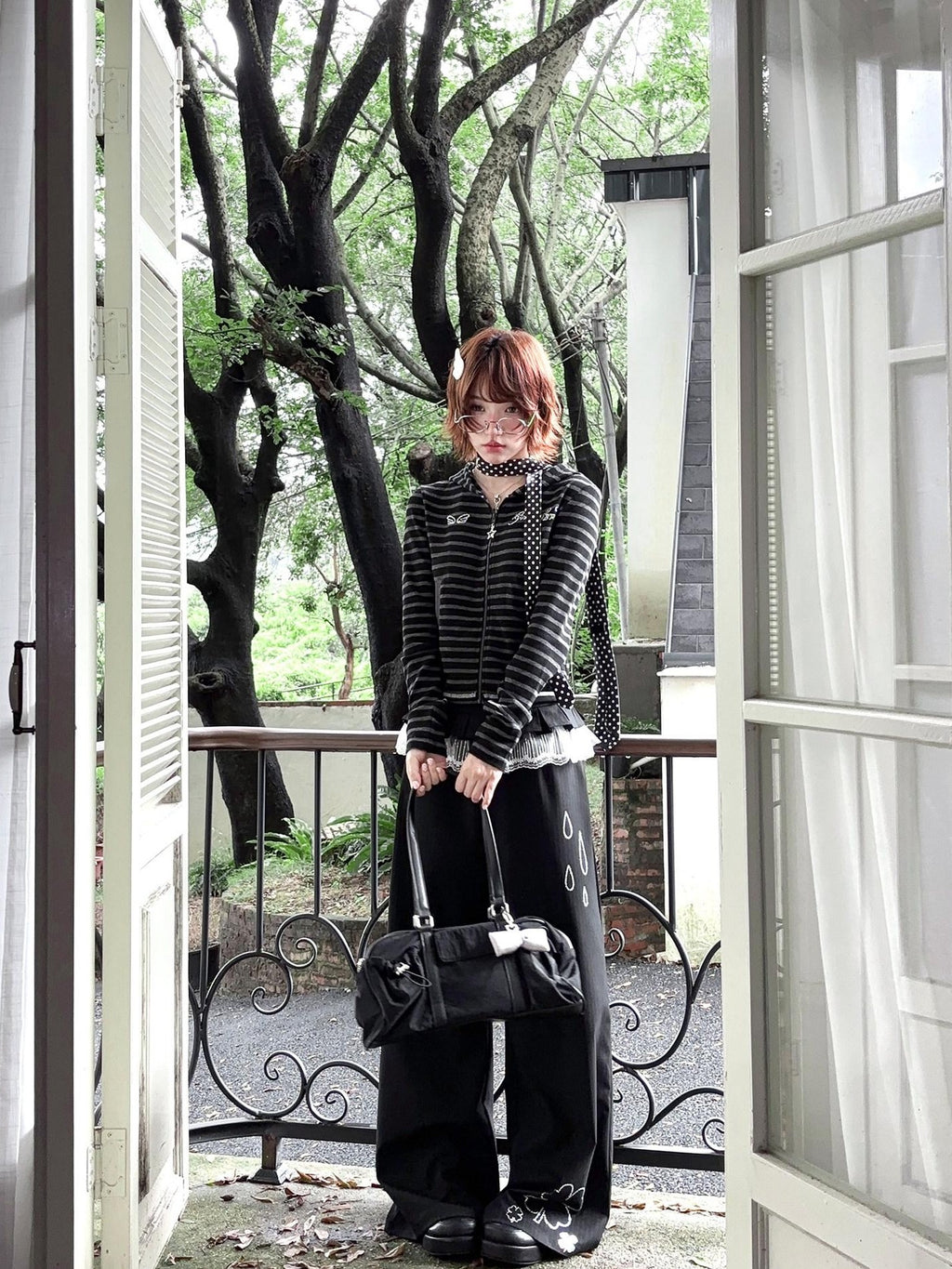 Kyouko Baby Rhinestone Striped Original Design Long Sleeve Women's Casual Jackets
