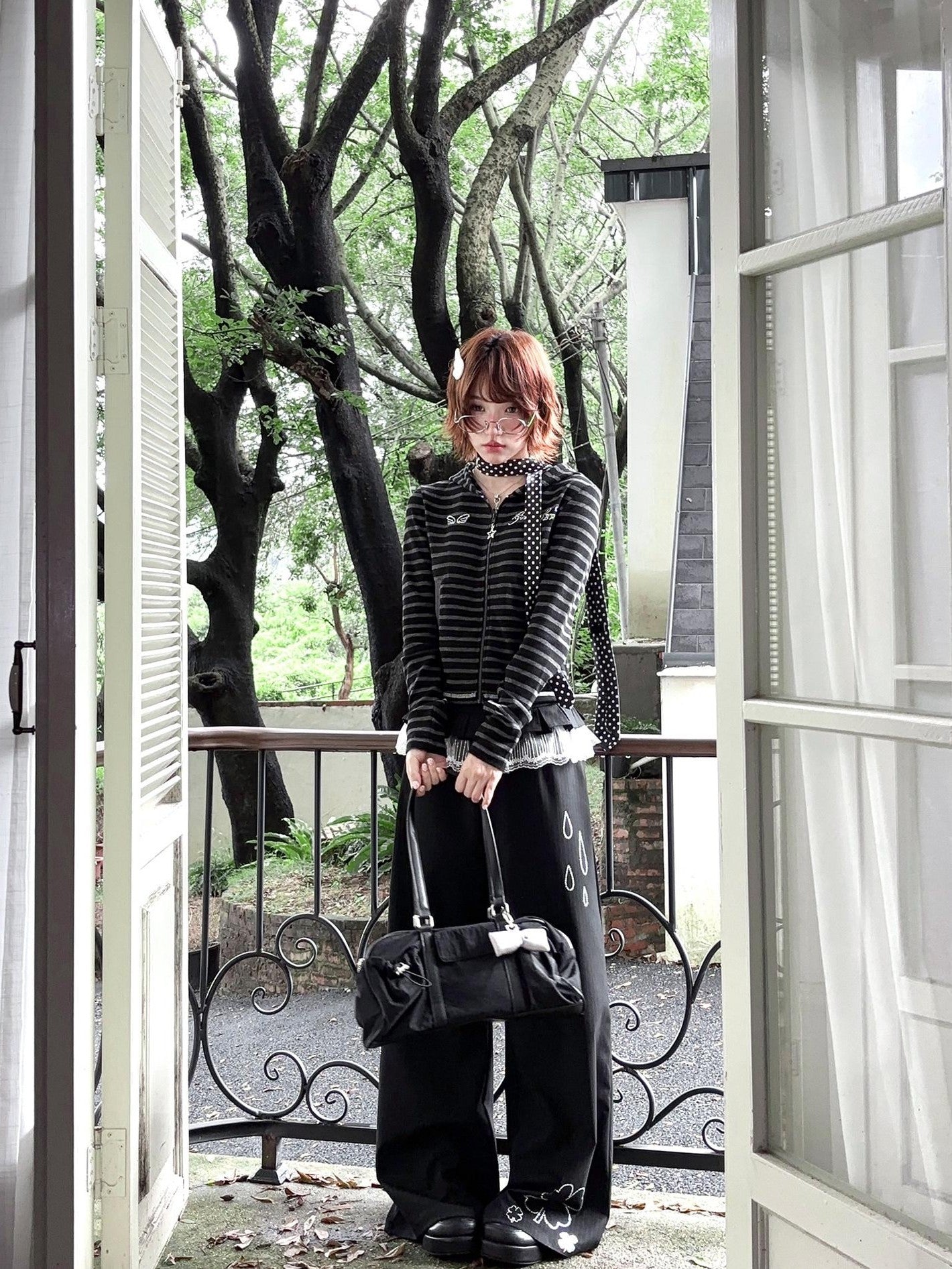 Kyouko Baby Rhinestone Striped Original Design Long Sleeve Women's Casual Jackets