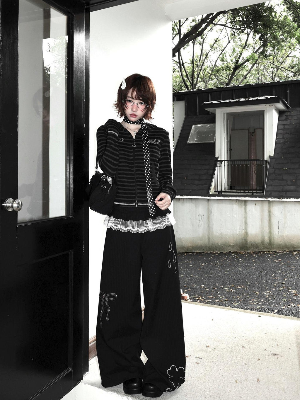 Kyouko Baby Rhinestone Striped Original Design Long Sleeve Women's Casual Jackets