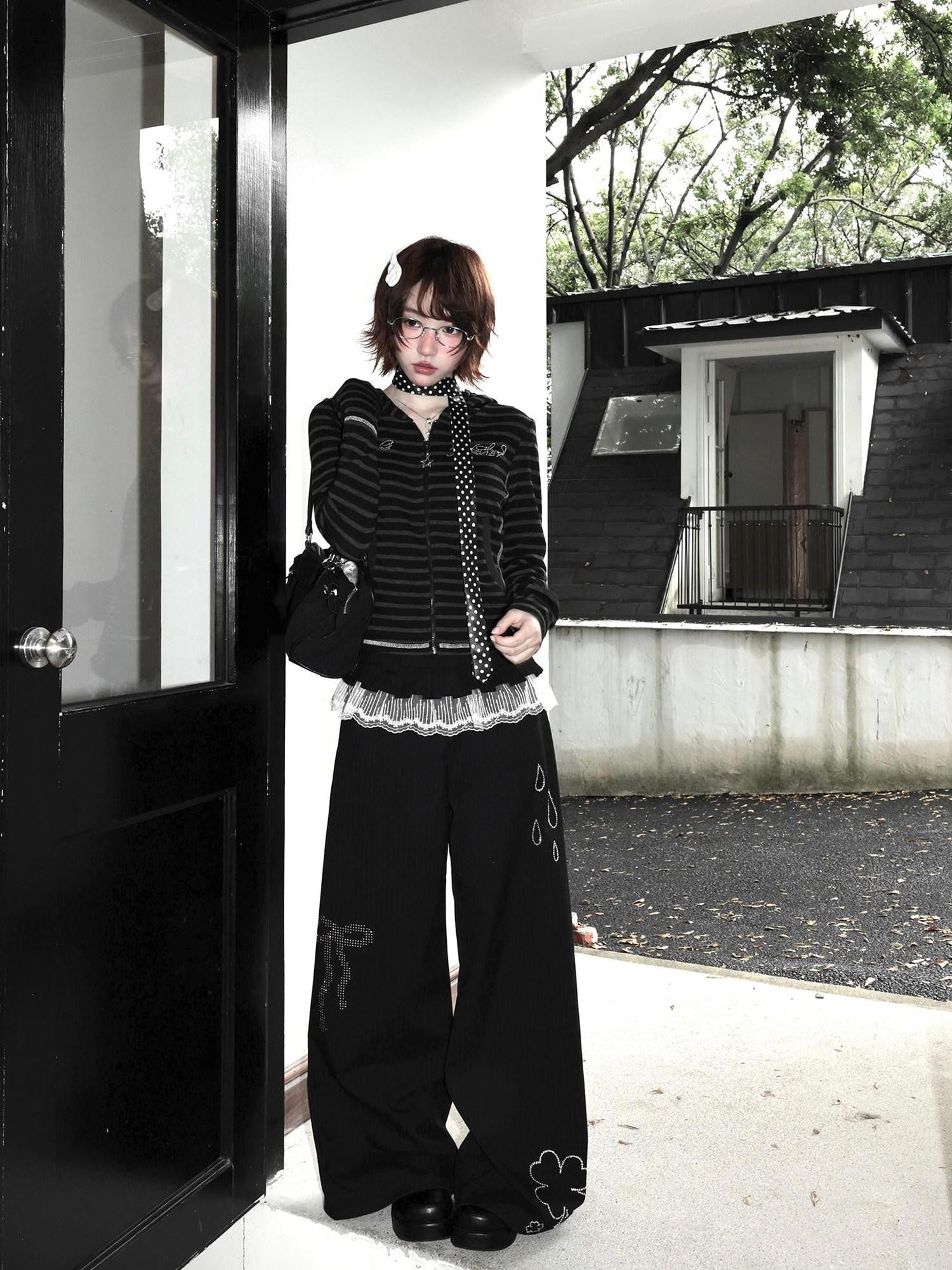 Kyouko Baby Rhinestone Striped Original Design Long Sleeve Women's Casual Jackets