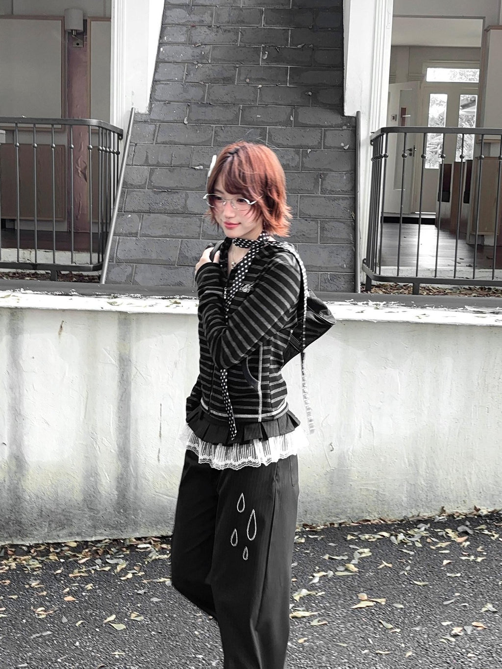 Kyouko Baby Rhinestone Striped Original Design Long Sleeve Women's Casual Jackets