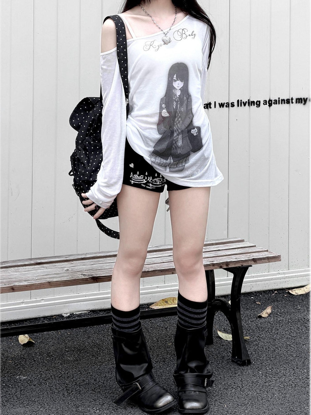 Kyouko Baby Room Doll Sheer Print One Shoulder Long Sleeve Women's Casual Top & Shorts Sets