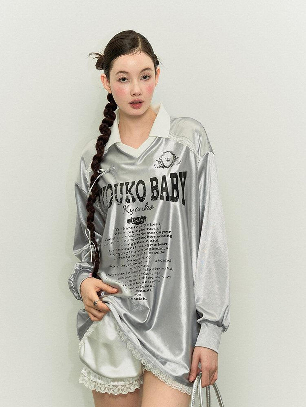 Kyouko Baby Silver American Vintage Oversized Jersey Slimming Women's Long Sleeve T-shirts