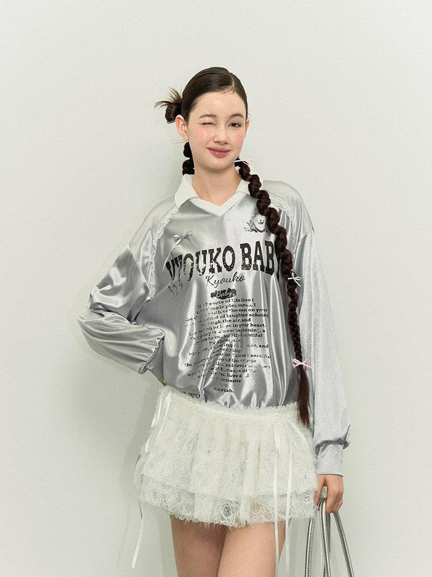 Kyouko Baby Silver American Vintage Oversized Jersey Slimming Women's Long Sleeve T-shirts