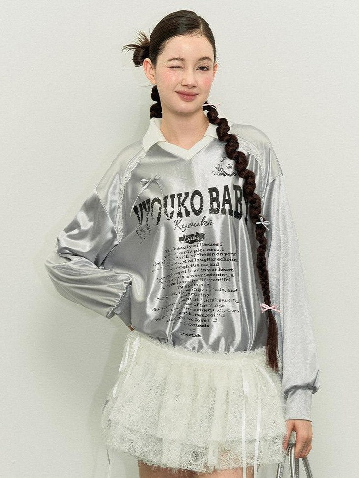 Kyouko Baby Silver American Vintage Oversized Jersey Slimming Women's Long Sleeve T-shirts