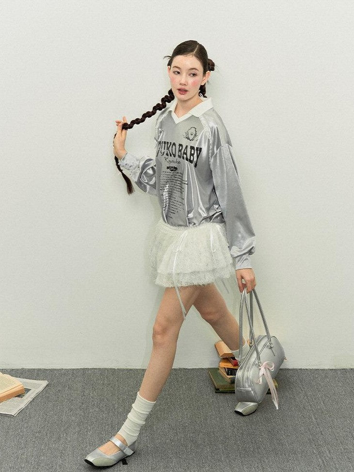 Kyouko Baby Silver American Vintage Oversized Jersey Slimming Women's Long Sleeve T-shirts