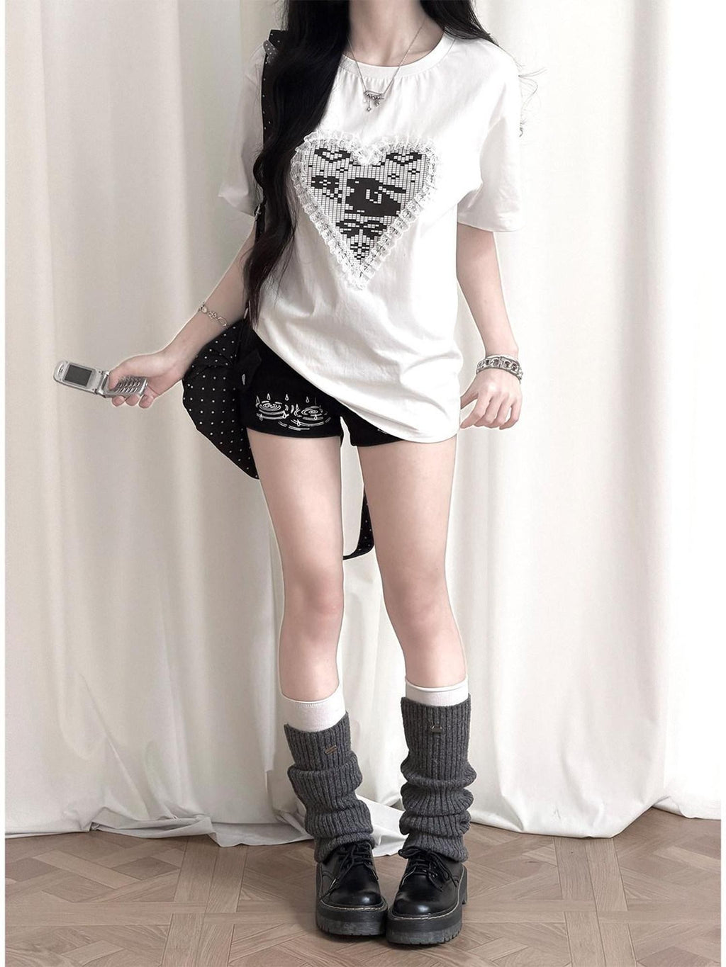 Kyouko Baby Sweet Cool Straight Shoulder Mid Length Women's Boxy Oversized T-shirts