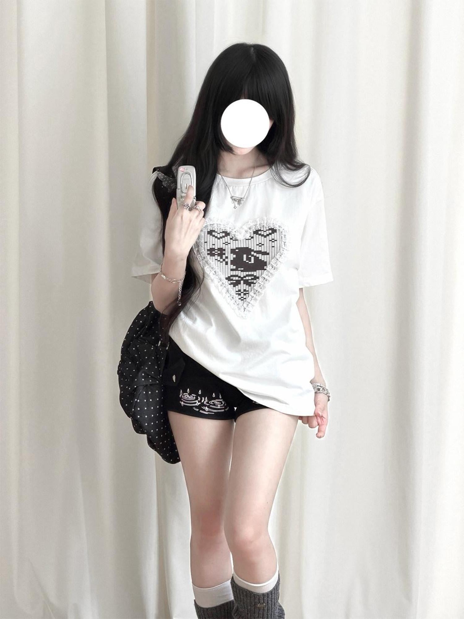 Kyouko Baby Sweet Cool Straight Shoulder Mid Length Women's Boxy Oversized T-shirts