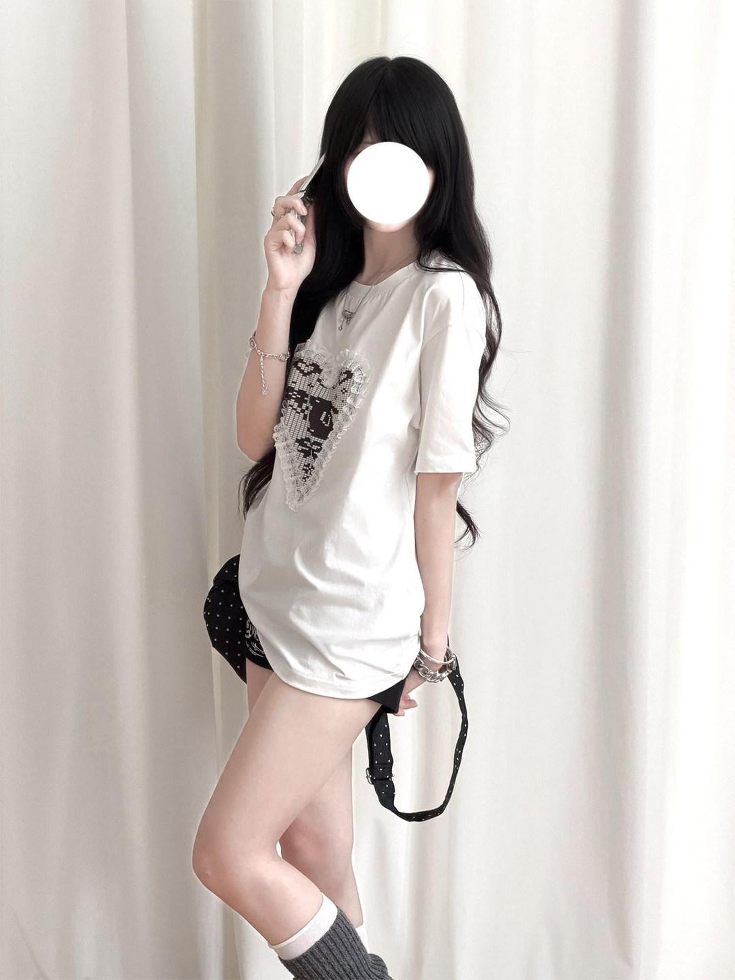 Kyouko Baby Sweet Cool Straight Shoulder Mid Length Women's Boxy Oversized T-shirts