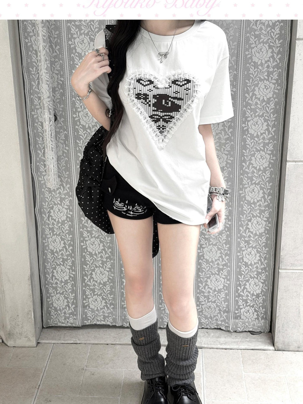 Kyouko Baby Sweet Cool Straight Shoulder Mid Length Women's Boxy Oversized T-shirts