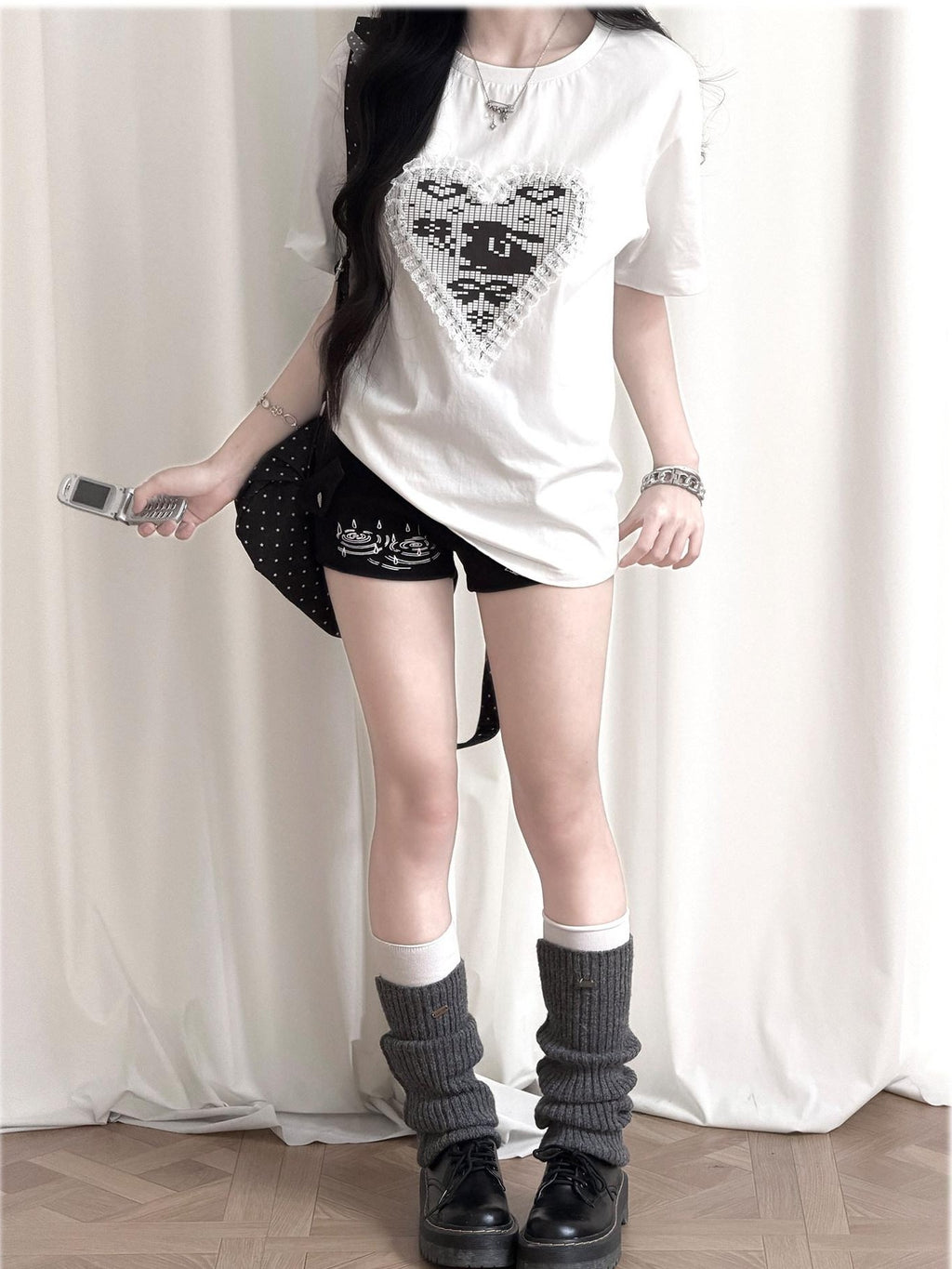 Kyouko Baby Sweet Cool Straight Shoulder Mid Length Women's Boxy Oversized T-shirts