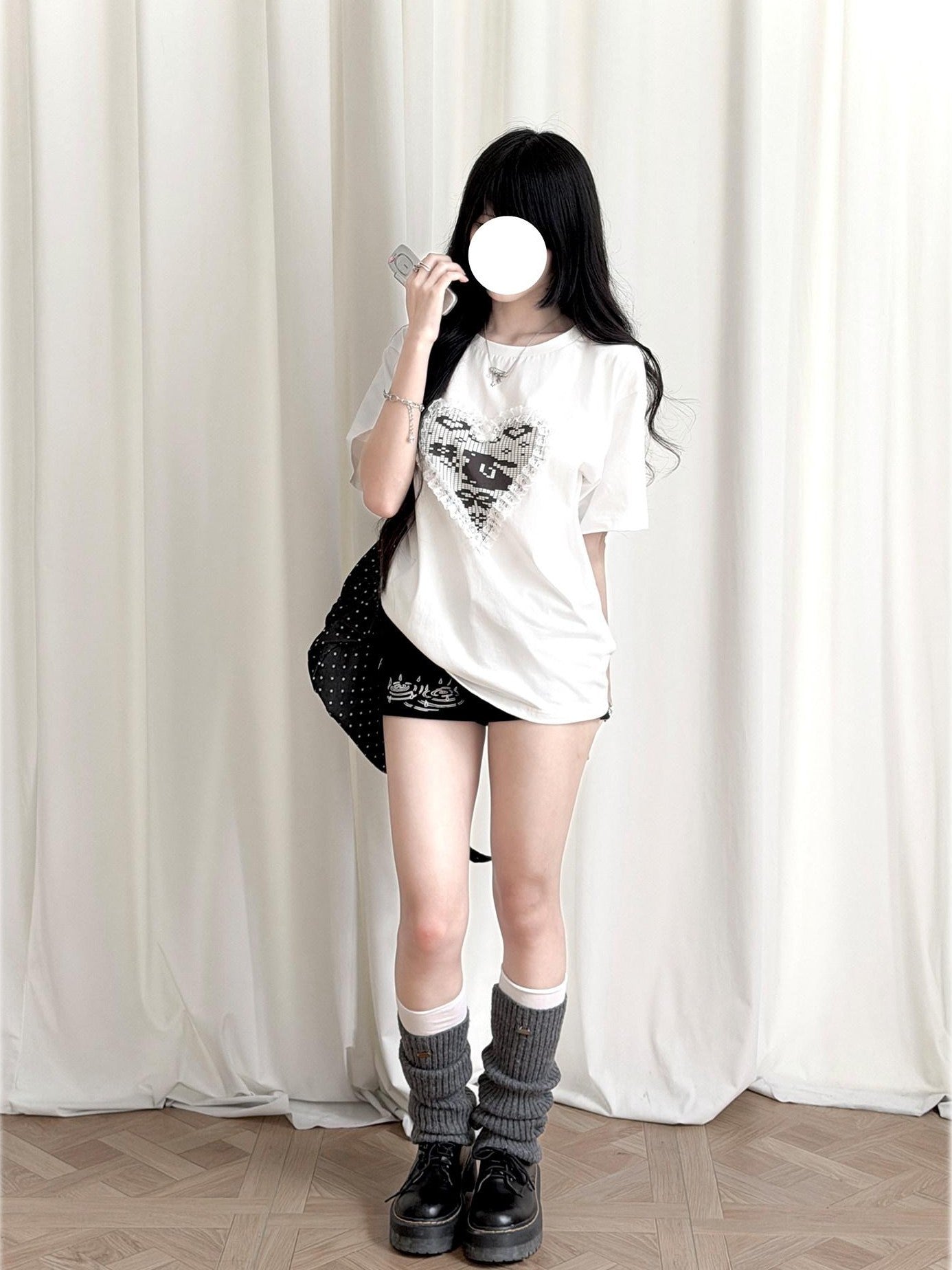Kyouko Baby Sweet Cool Straight Shoulder Mid Length Women's Boxy Oversized T-shirts