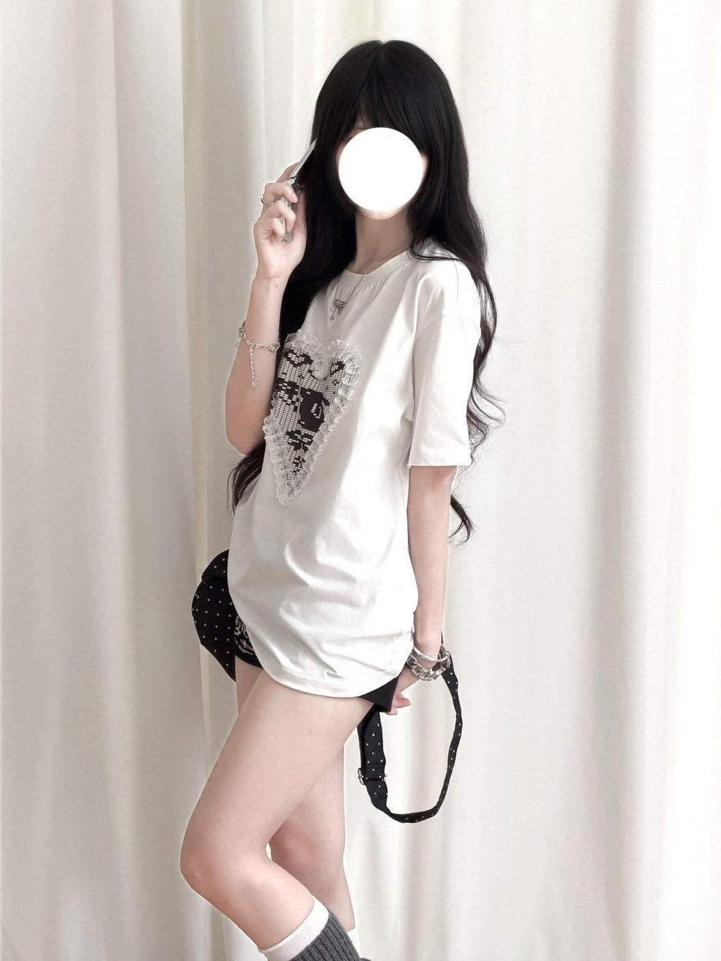 Kyouko Baby Sweet Cool Straight Shoulder Mid Length Women's Boxy Oversized T-shirts