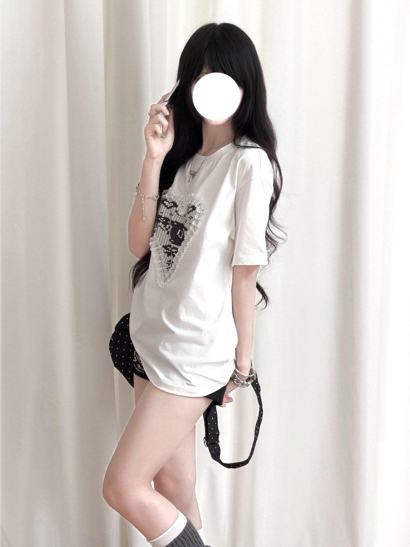 Kyouko Baby Sweet Cool Straight Shoulder Mid Length Women's Boxy Oversized T-shirts