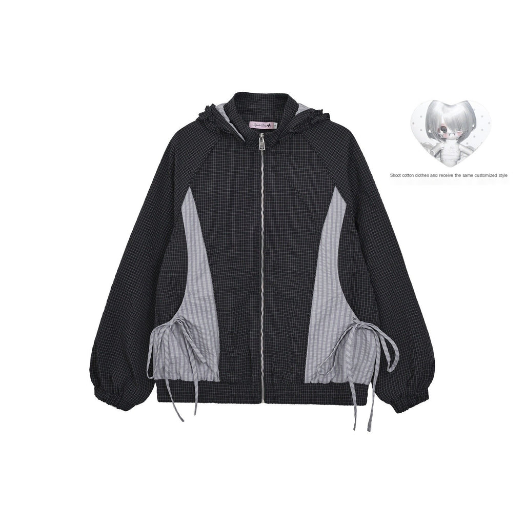Kyouko_Baby_Waffle_Plaid_Hooded_Zip_Women's_Thin_Cotton_Lightweight_Jackets_991480973110_MISSTT