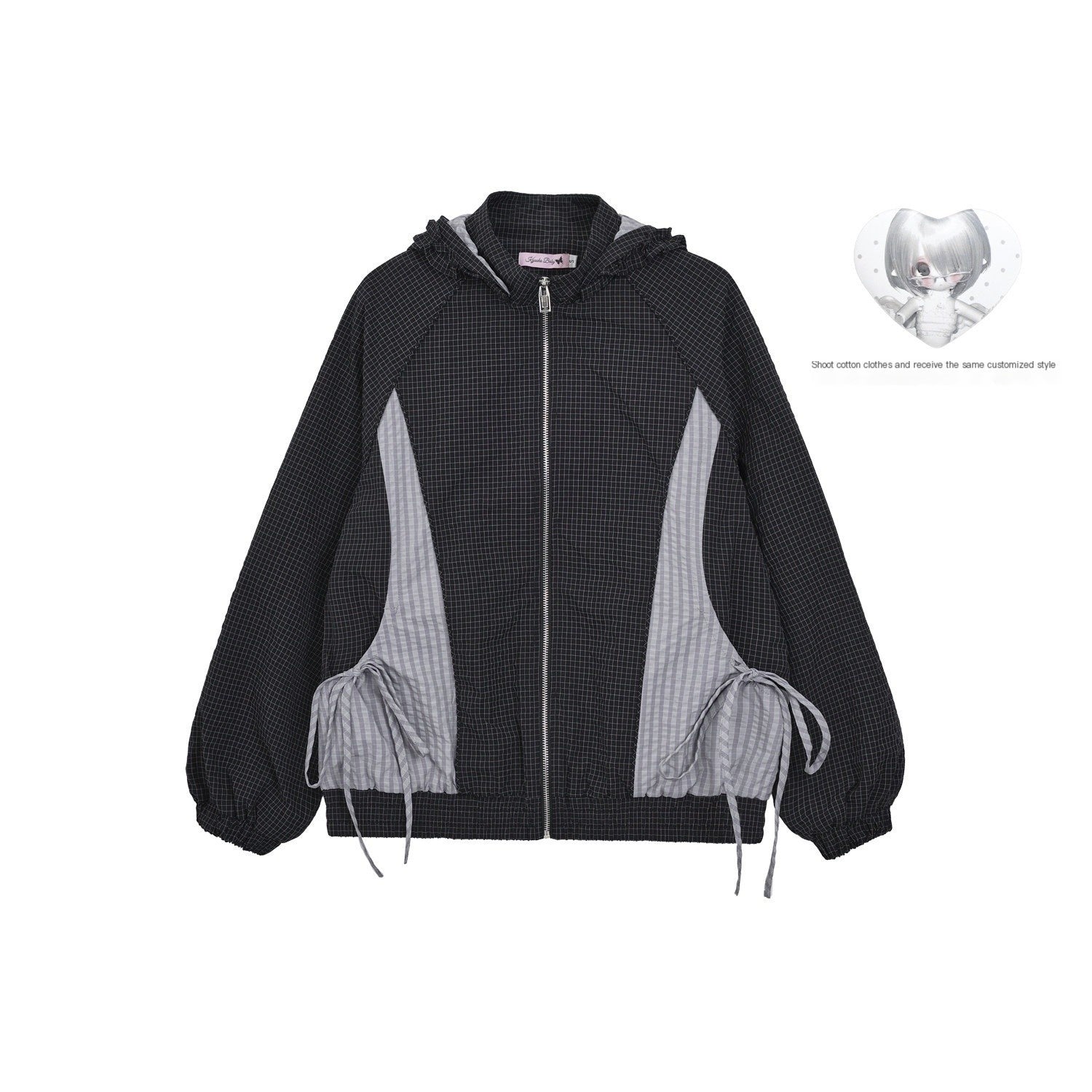 Kyouko_Baby_Waffle_Plaid_Hooded_Zip_Women's_Thin_Cotton_Lightweight_Jackets_991480973110_MISSTT