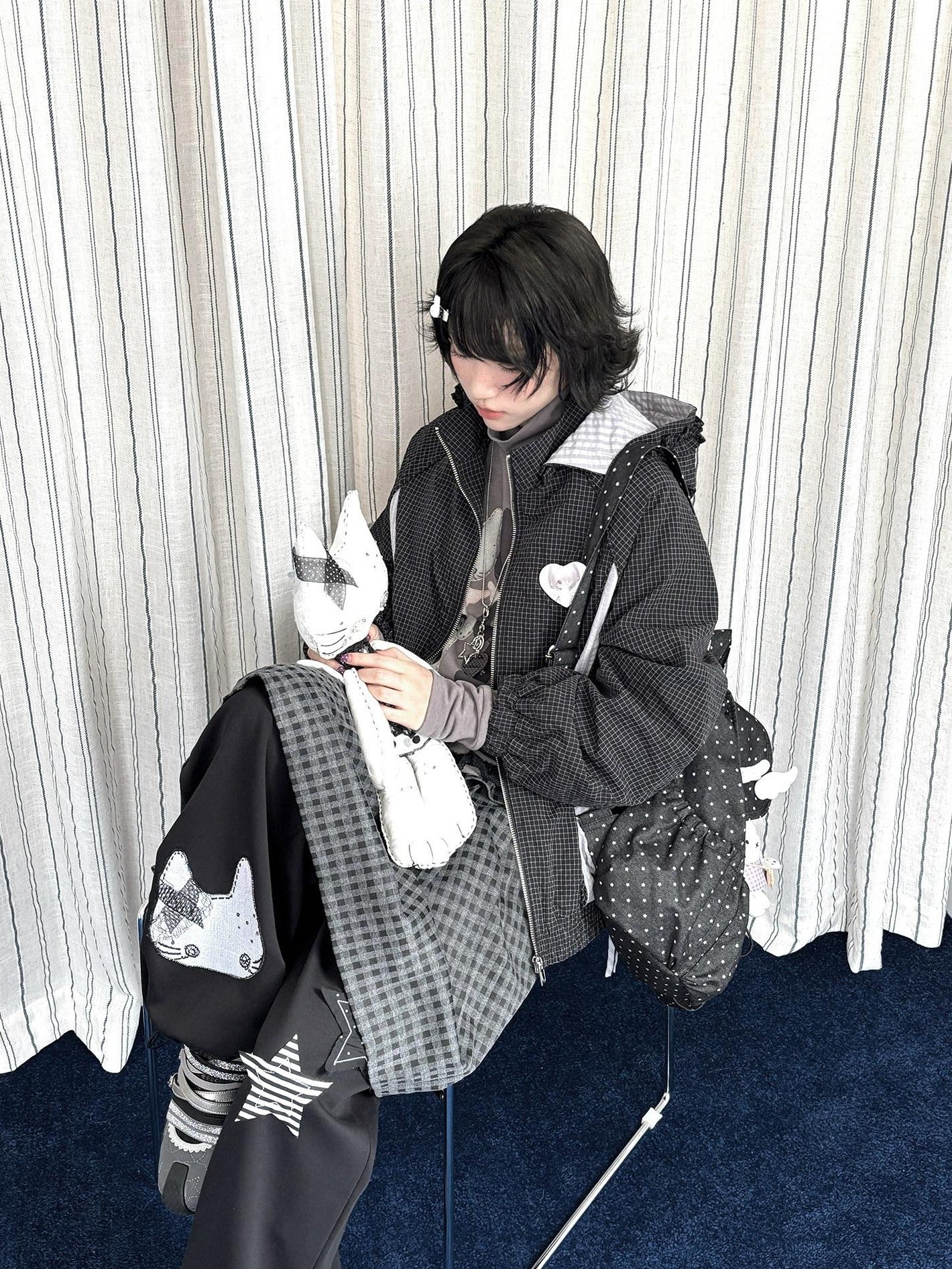 Kyouko Baby Waffle Plaid Hooded Zip Women's Thin Cotton Lightweight Jackets