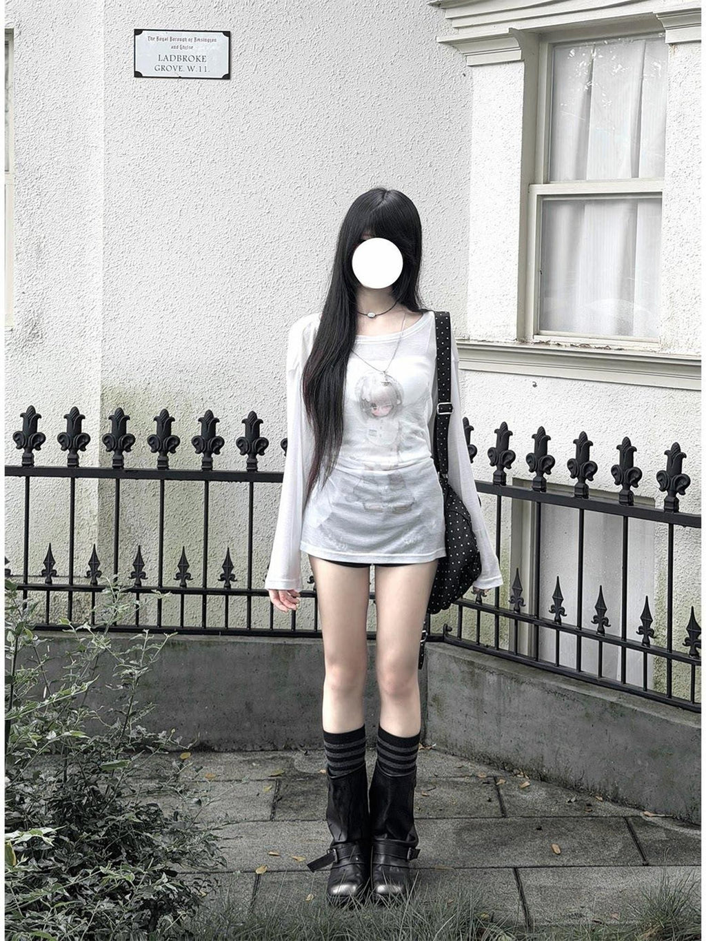 Kyouko Baby White Cross Covenant Print Overlay Women's Long Sleeve T-shirts