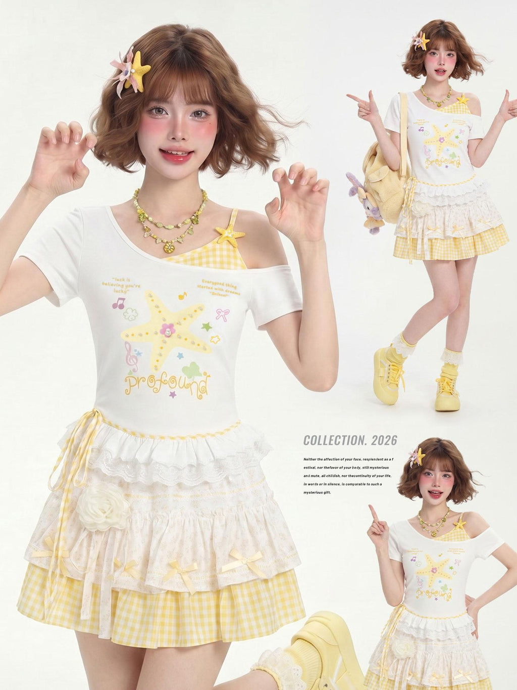 LaceBravo American Star Print Faux Layered Women's Retro Off-shoulder T-shirts