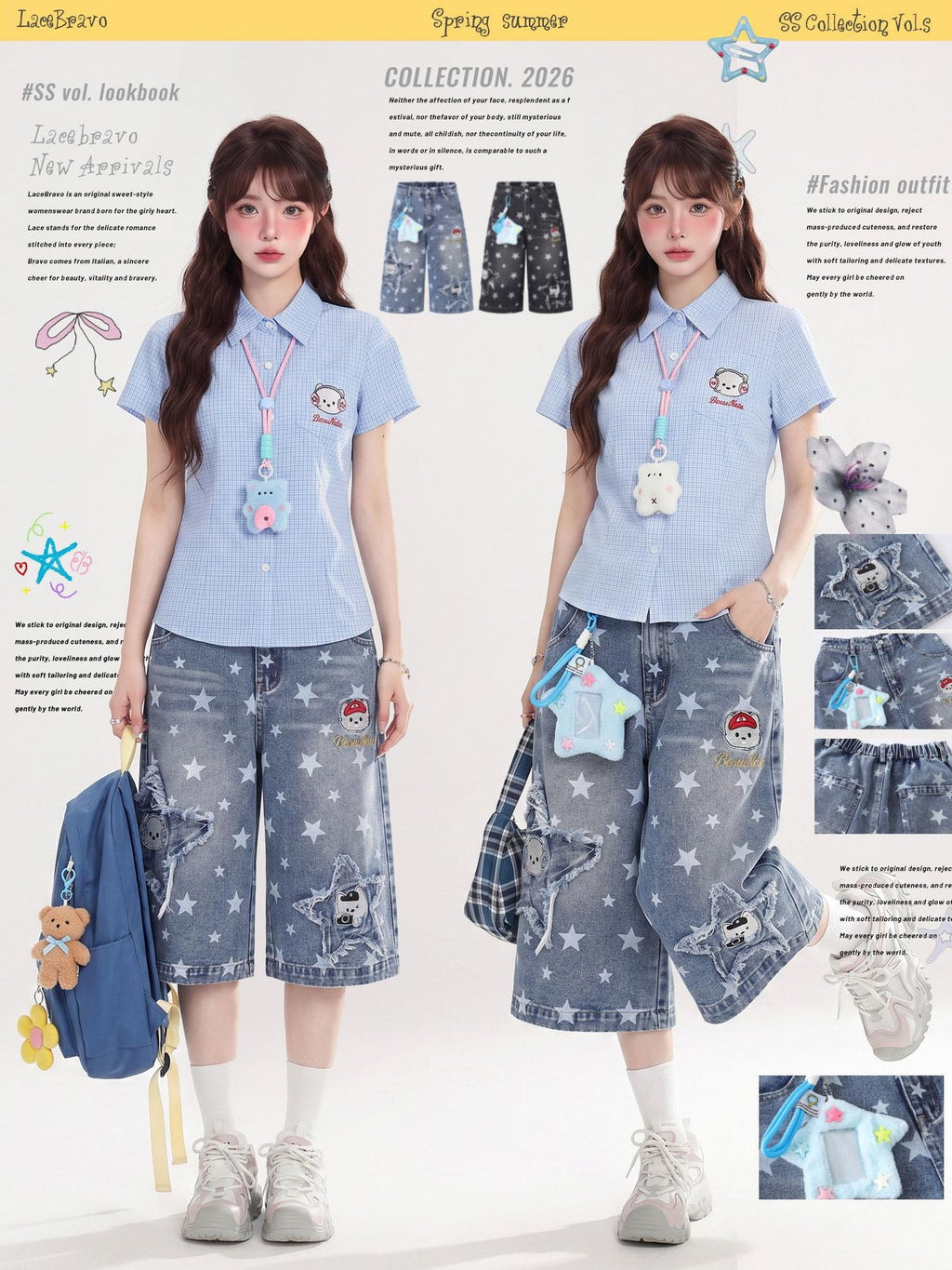 LaceBravo American Star Print Relaxed Slimming Wide Leg Women's Denim Cropped Jeans
