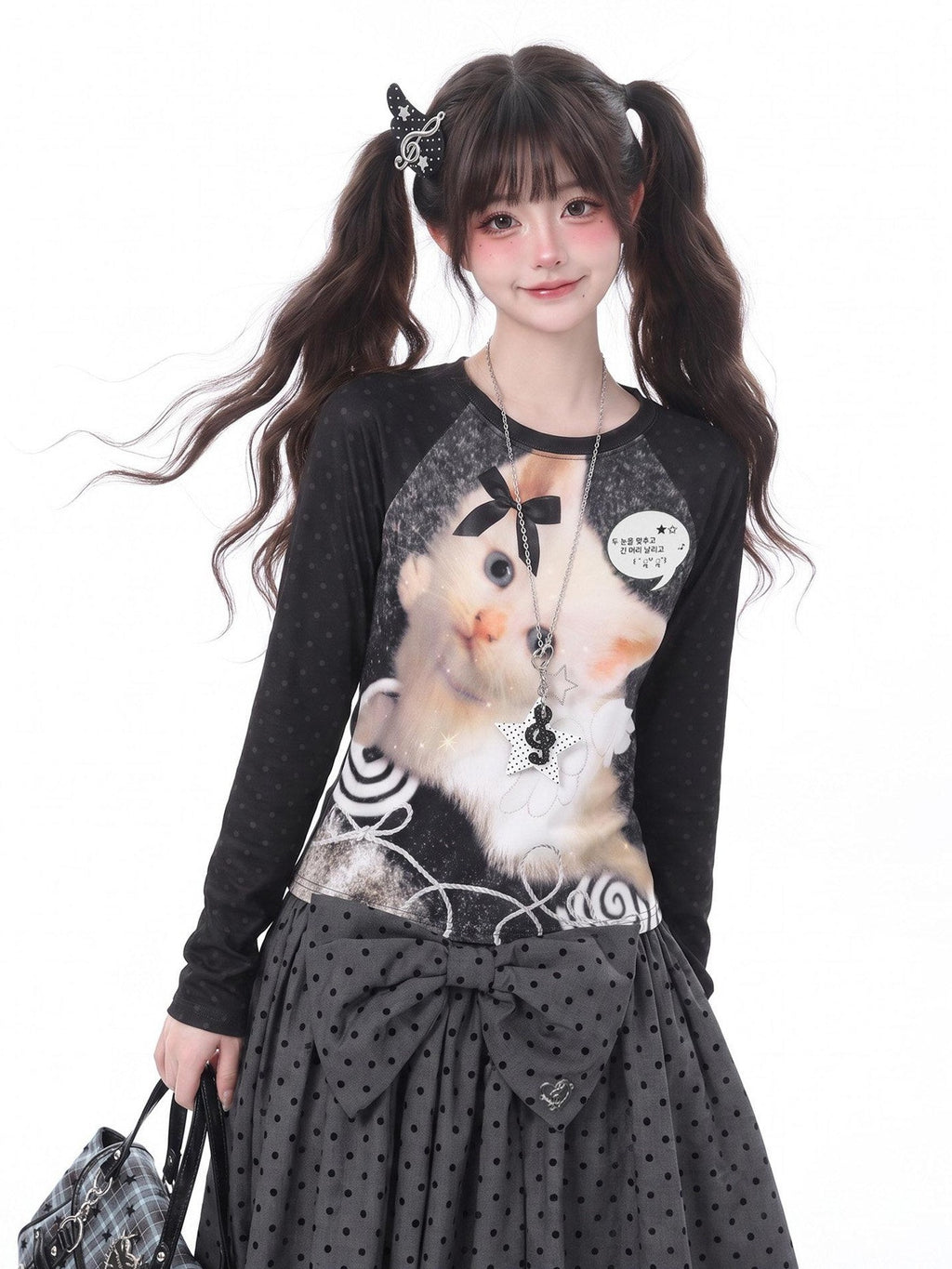 LaceBravo American Vintage Raglan Cat Print Women's Lightweight Long Sleeve T-shirts
