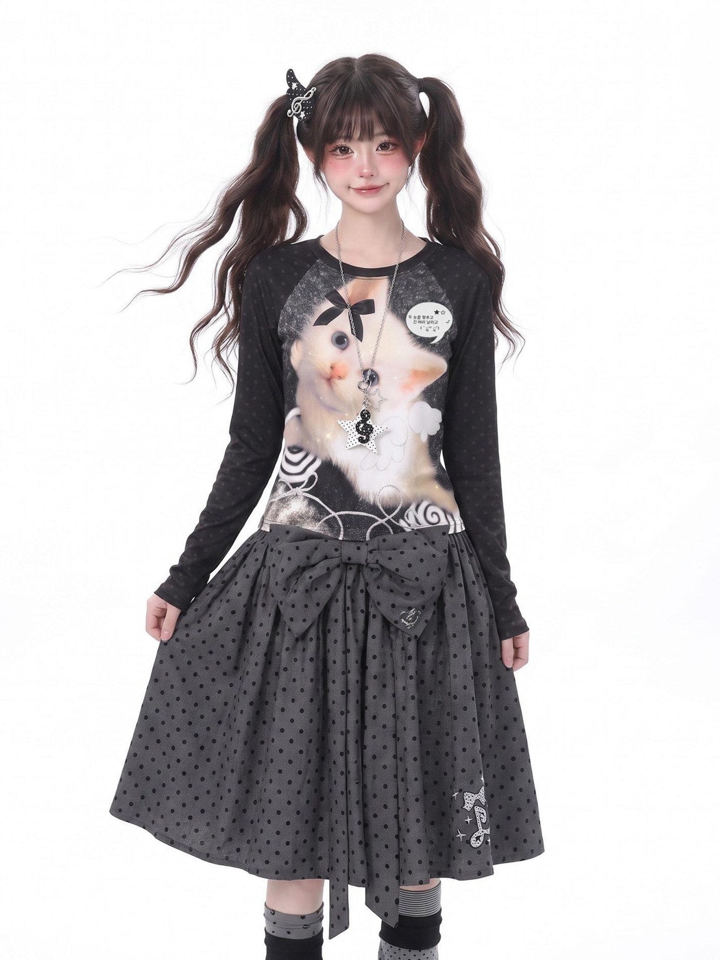 LaceBravo American Vintage Raglan Cat Print Women's Lightweight Long Sleeve T-shirts