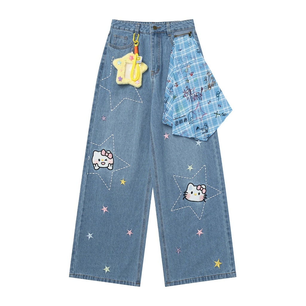 LaceBravo_Americana_Star_And_Kitten_Embroidery_Bandana_Women's_Denim_Wide-leg_Jeans_1041958697122_MISSTT