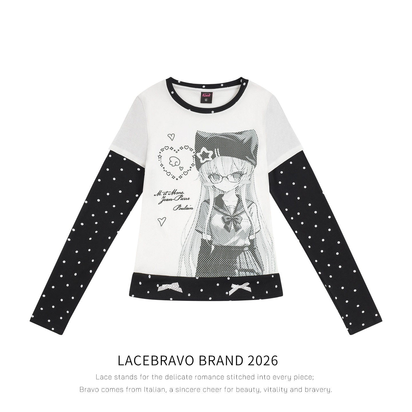 LaceBravo_Anime_Print_Polka_Dot_Faux_Two_Piece_Slim_Women's_Long_Sleeve_T-shirts_1078180676824_MISSTT