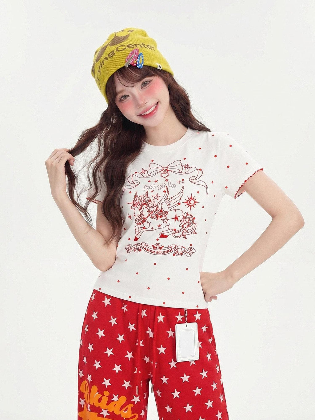 LaceBravo Anime Unicorn Print Round Neck Short Sleeve Women's Slim T-shirts