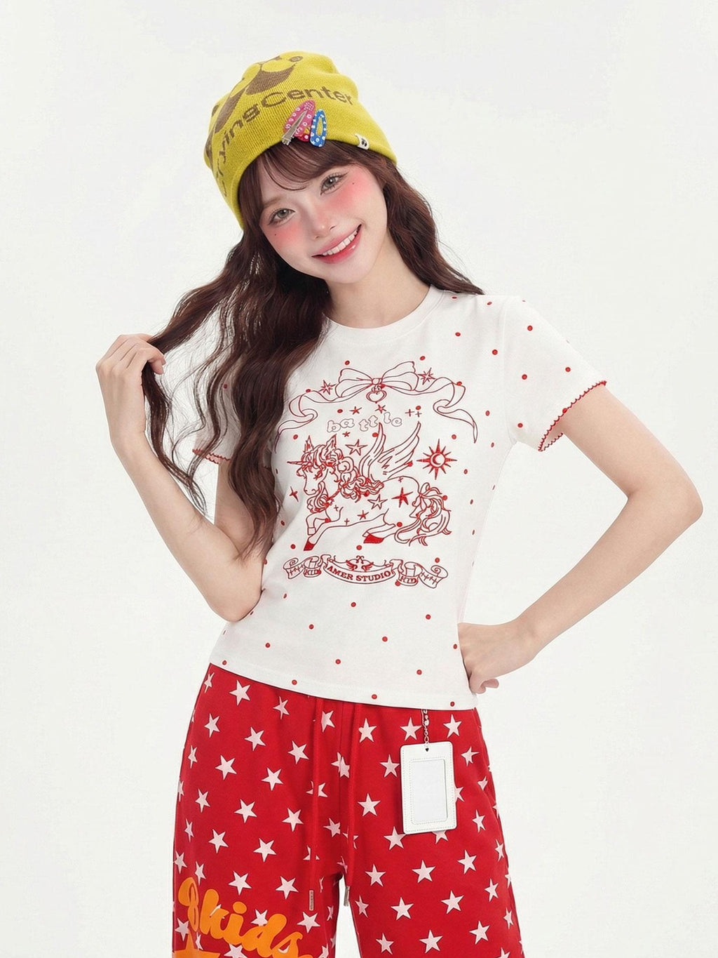 LaceBravo Anime Unicorn Print Round Neck Short Sleeve Women's Slim T-shirts