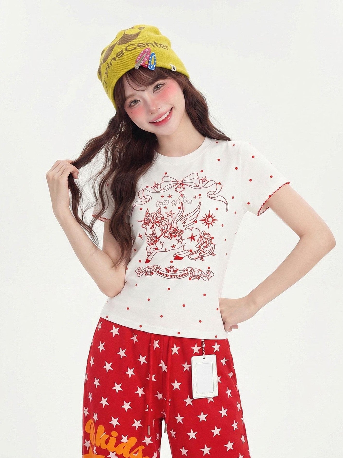 LaceBravo Anime Unicorn Print Round Neck Short Sleeve Women's Slim T-shirts