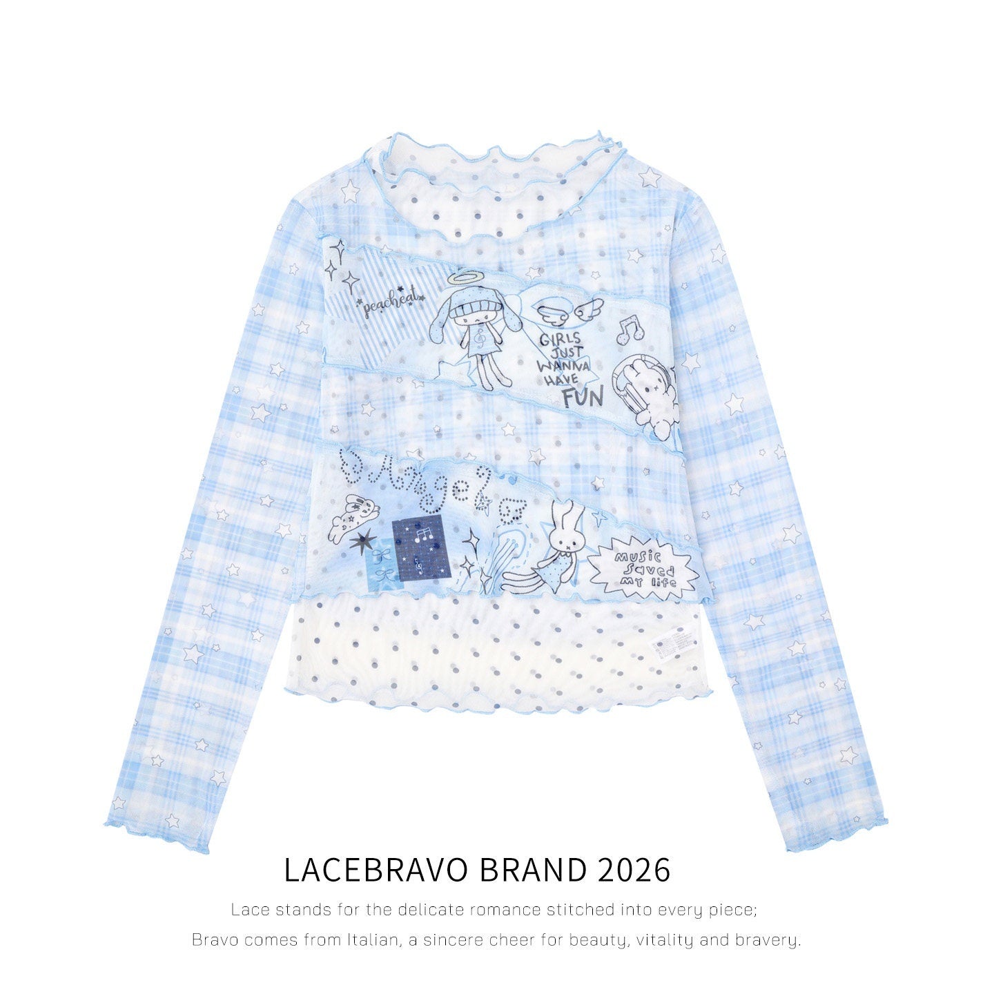 LaceBravo_Blue_Plaid_Cartoon_Print_Slim_Fit_Women's_Sheer_Mesh_Long_Sleeve_T-shirts_1076450420668_MISSTT