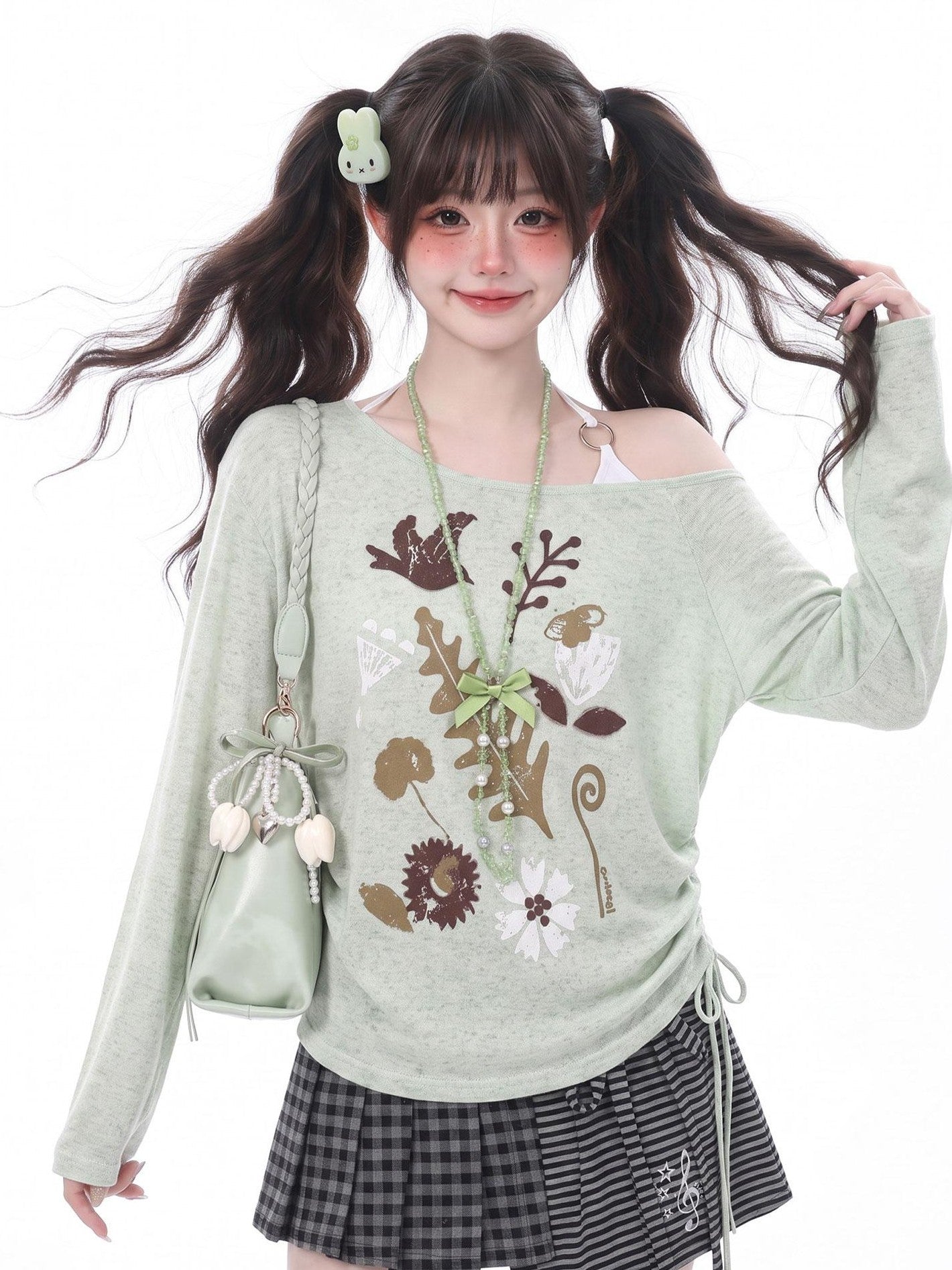 LaceBravo Boho Vintage Floral Bird Print Asymmetric Women's Long Sleeve T-shirts