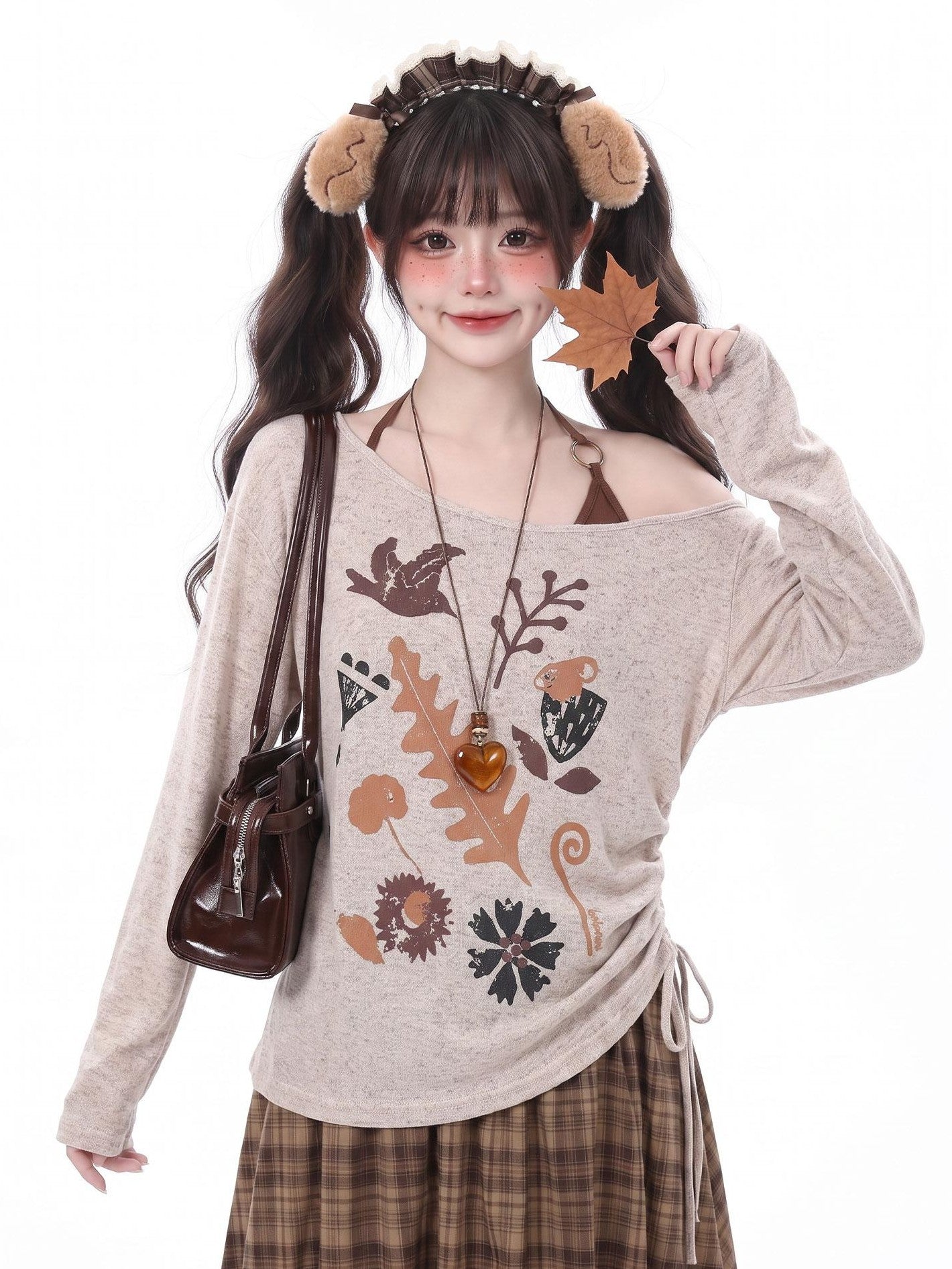 LaceBravo Boho Vintage Floral Bird Print Asymmetric Women's Long Sleeve T-shirts