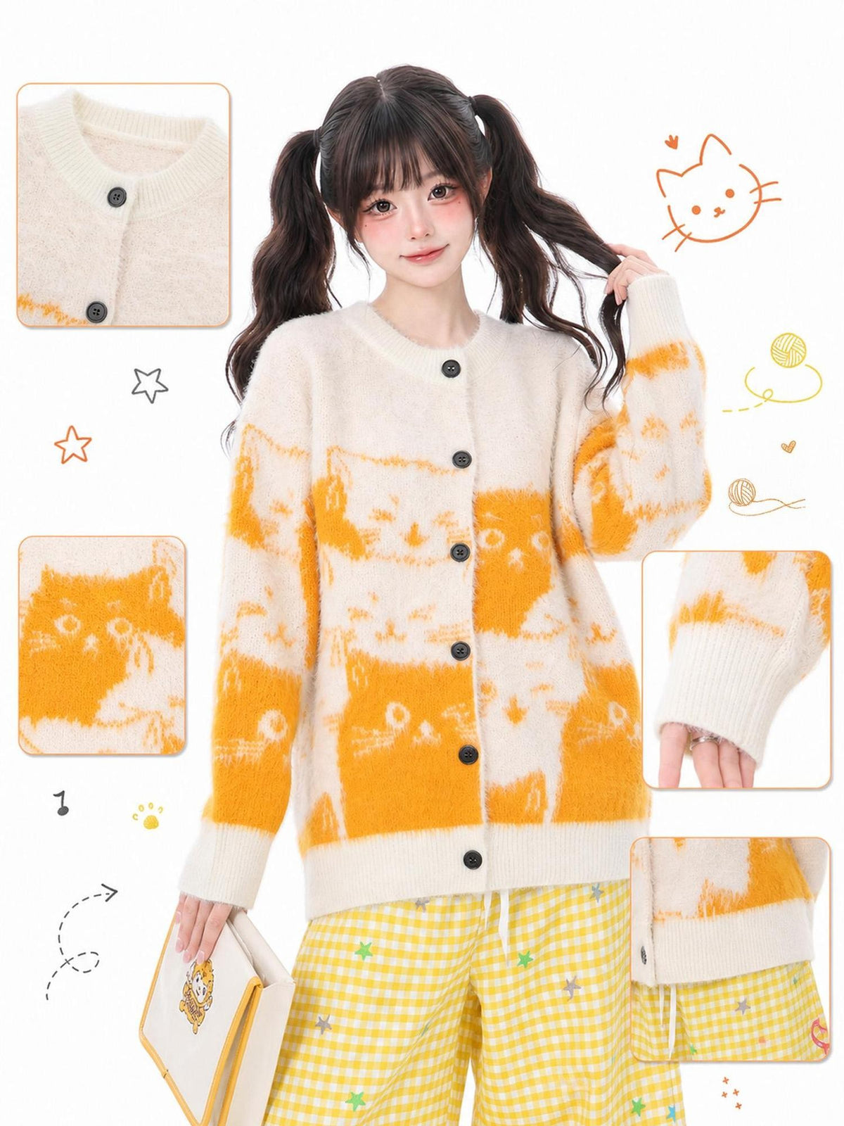 LaceBravo Cartoon Jacquard Color Block Knitted Women's Cardigans
